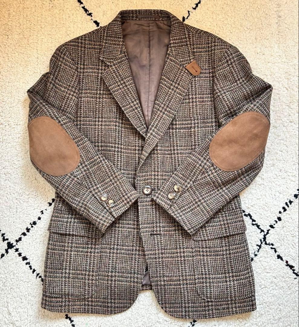 J.PRESS Harris Tweed Jacket Men's Brown Check Elbow Patches Sz 11