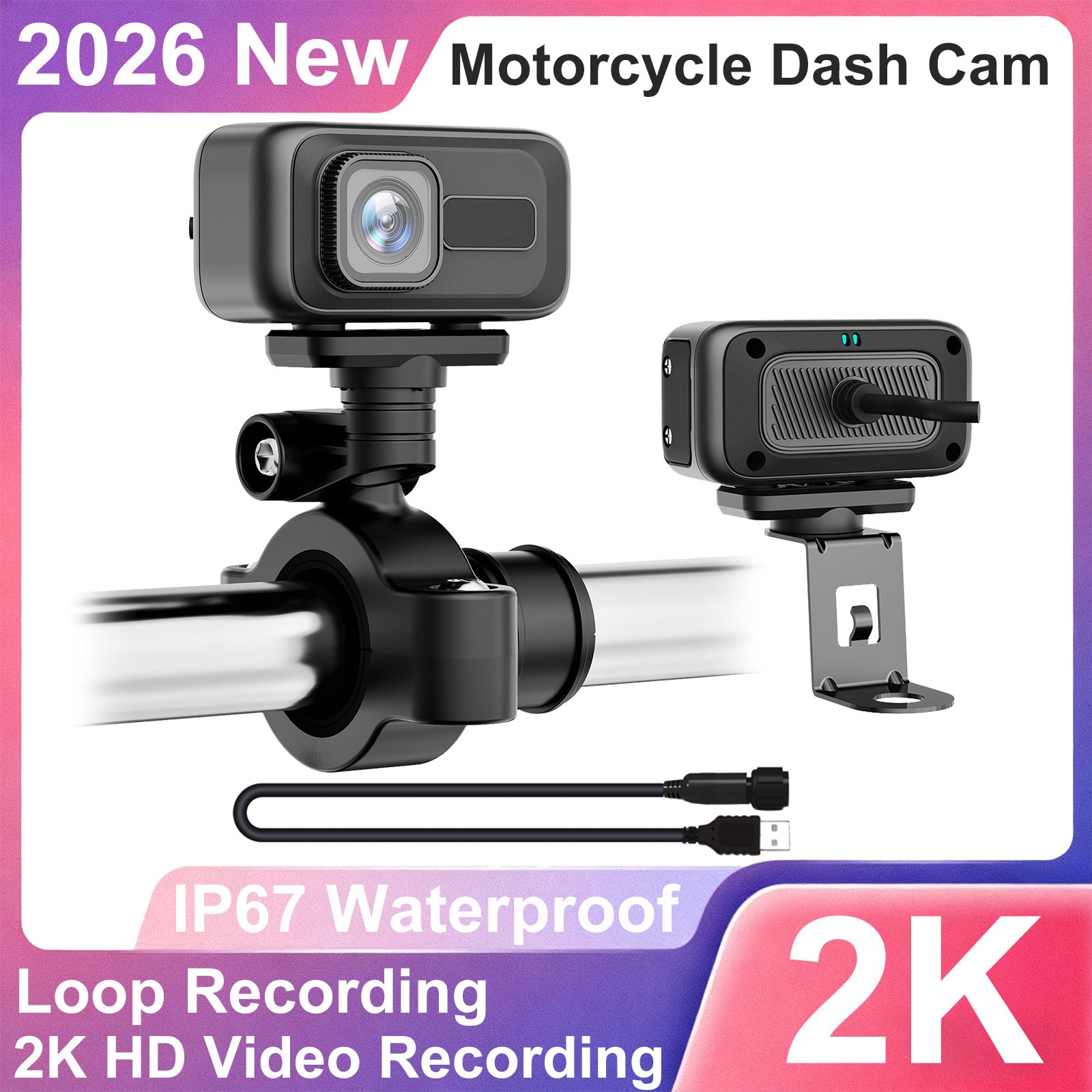 2K HD Motorcycle Bicycle Recorder Dash Cam WiFi 64GB Waterproof 140° Wide Angle