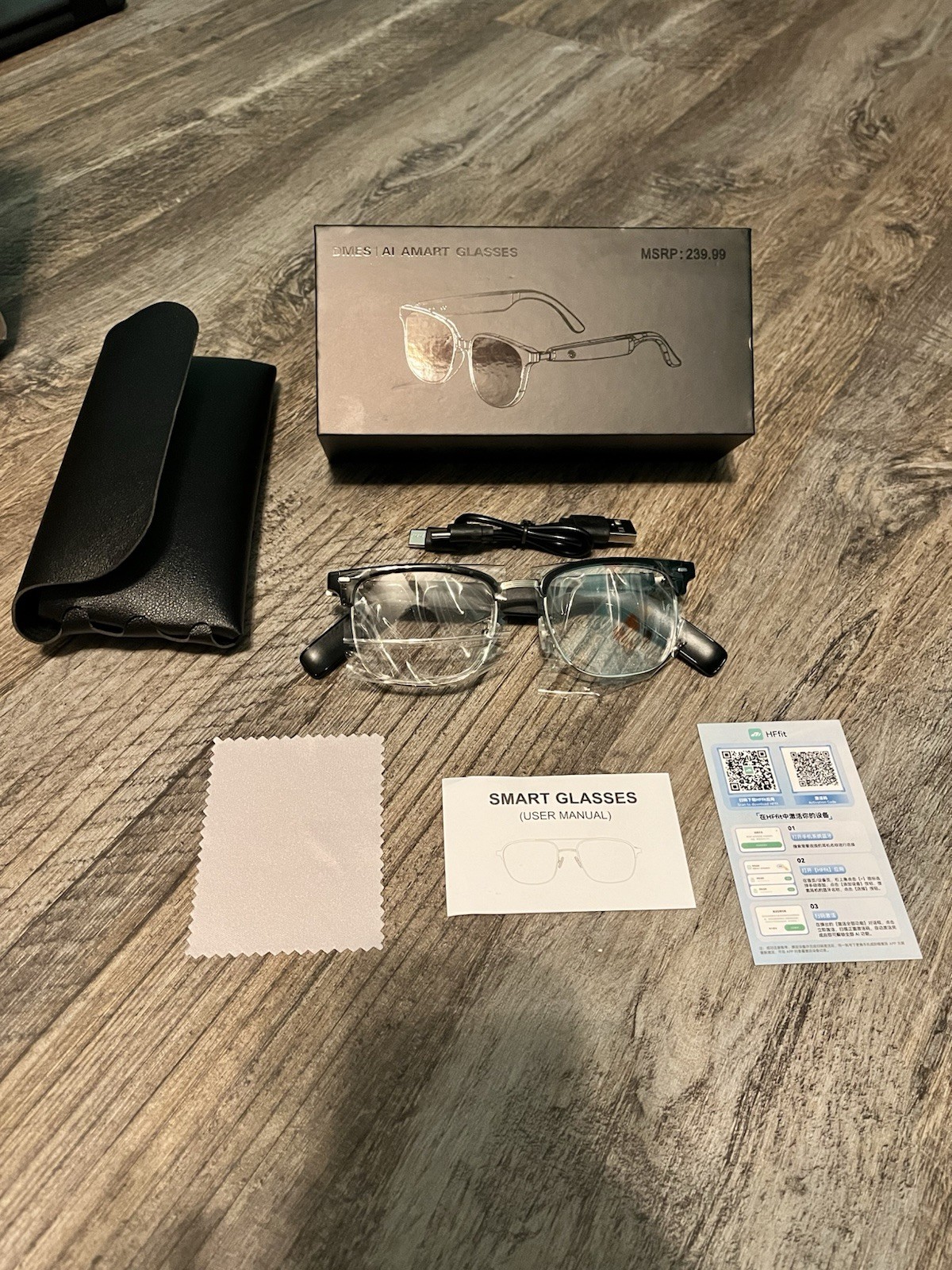 DMES AI Smart Glasses USB with Case and Accessories