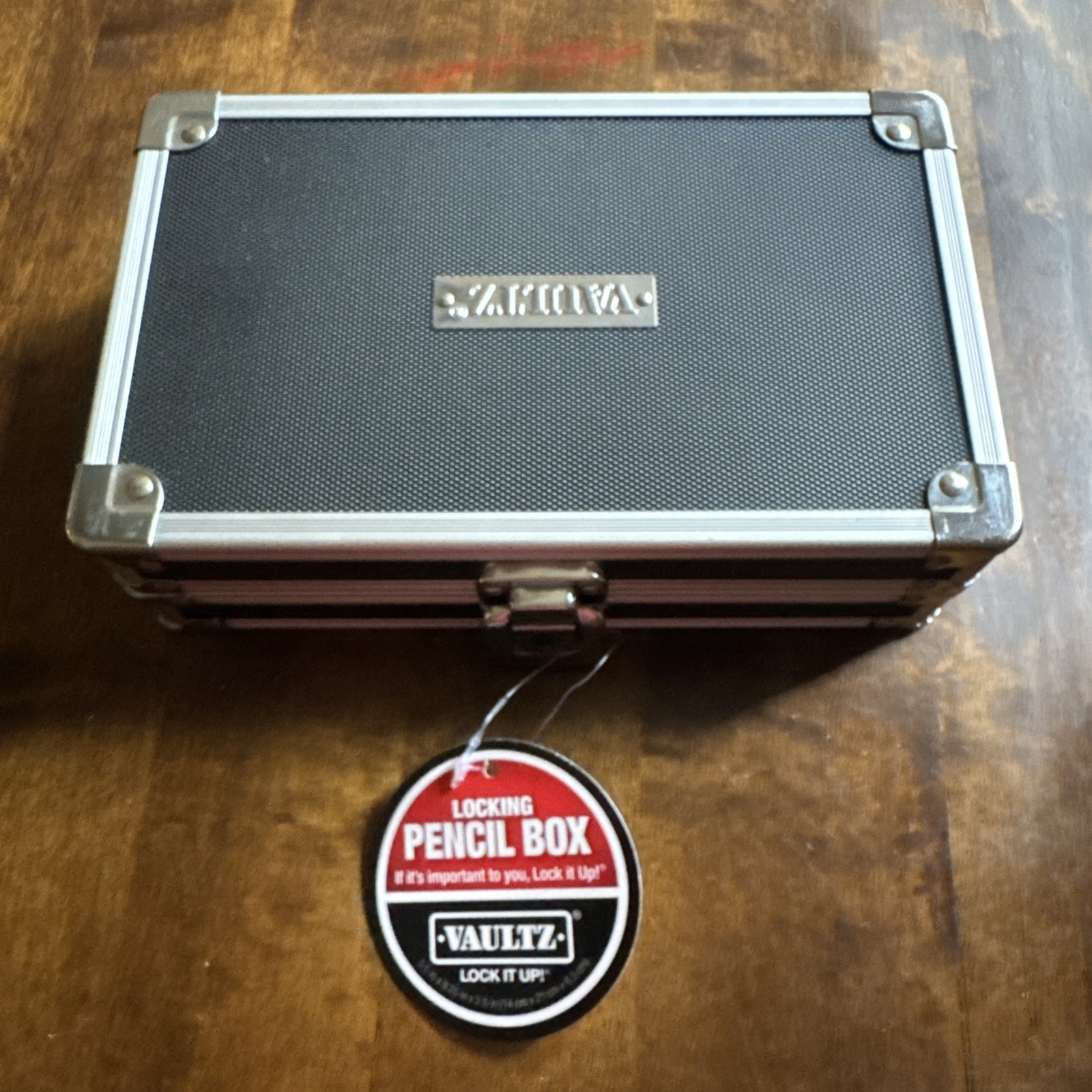 Vaultz Locking Supplies Box Black Silver Trim 8 1/4 x 5 3/16 x 2 1/2