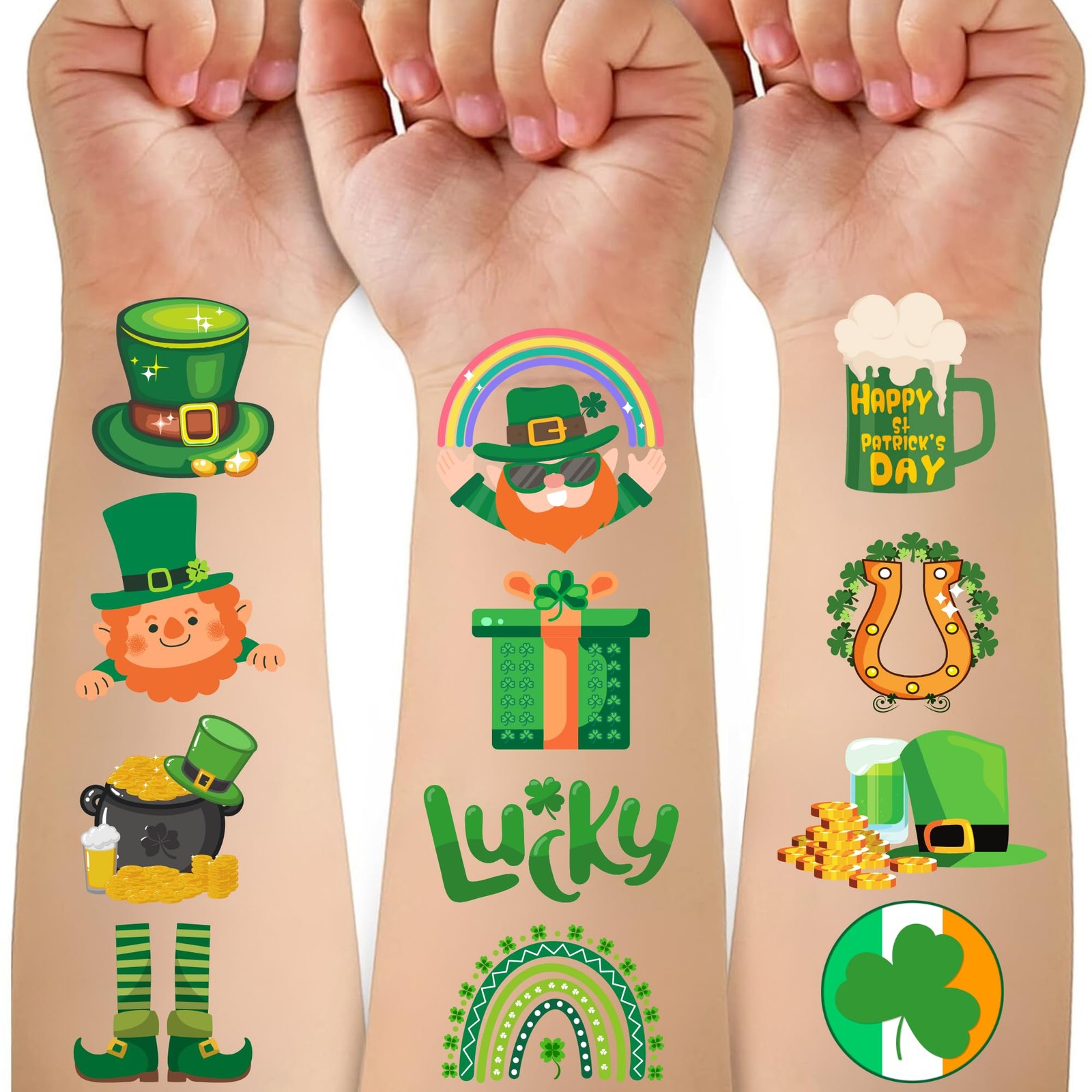 50 PCS St Patrick's Day Tattoos Stickers for Kids, Patrick 