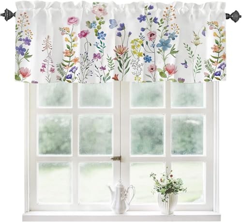 Spring Valance Curtains for Windows, 54"W x 18"L (Pack of 1) Wildflowers