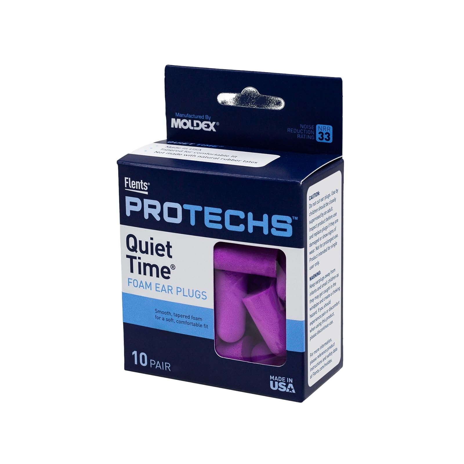 Flents Protechs Foam Ear Plugs, 10 Pair with Case 10 pair (Pack of 1), Purple 