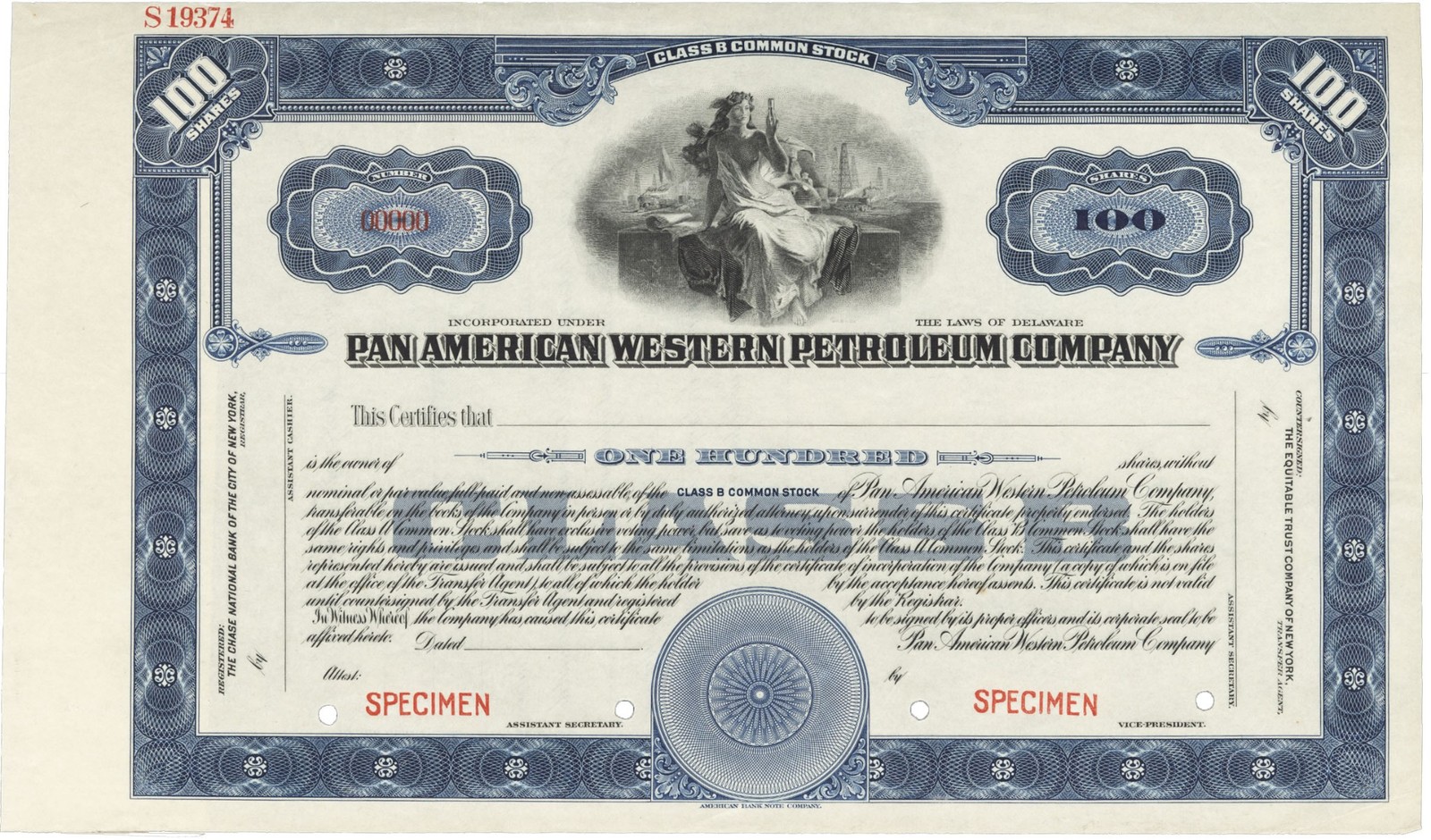 Pan American Western Petroleum Company. Stock Certificate.