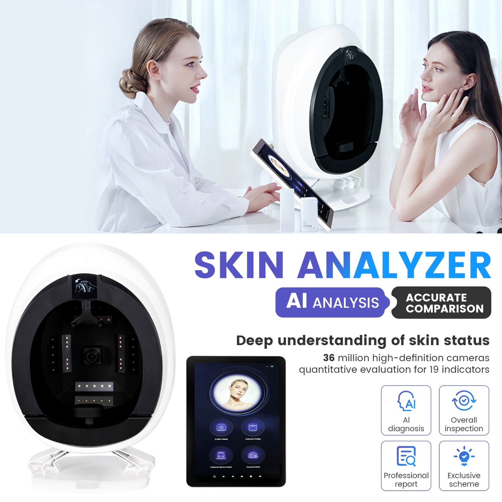 3D AI Facial Skin Analyzer 8 Spectrum Professional Analysis Beauty Salon