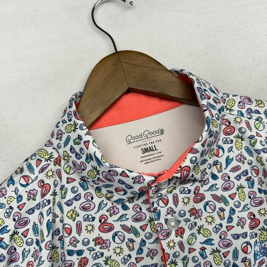 Good Good Golf Polo Shirt Men's Small White Colorful Beach Summer Geometric Tech