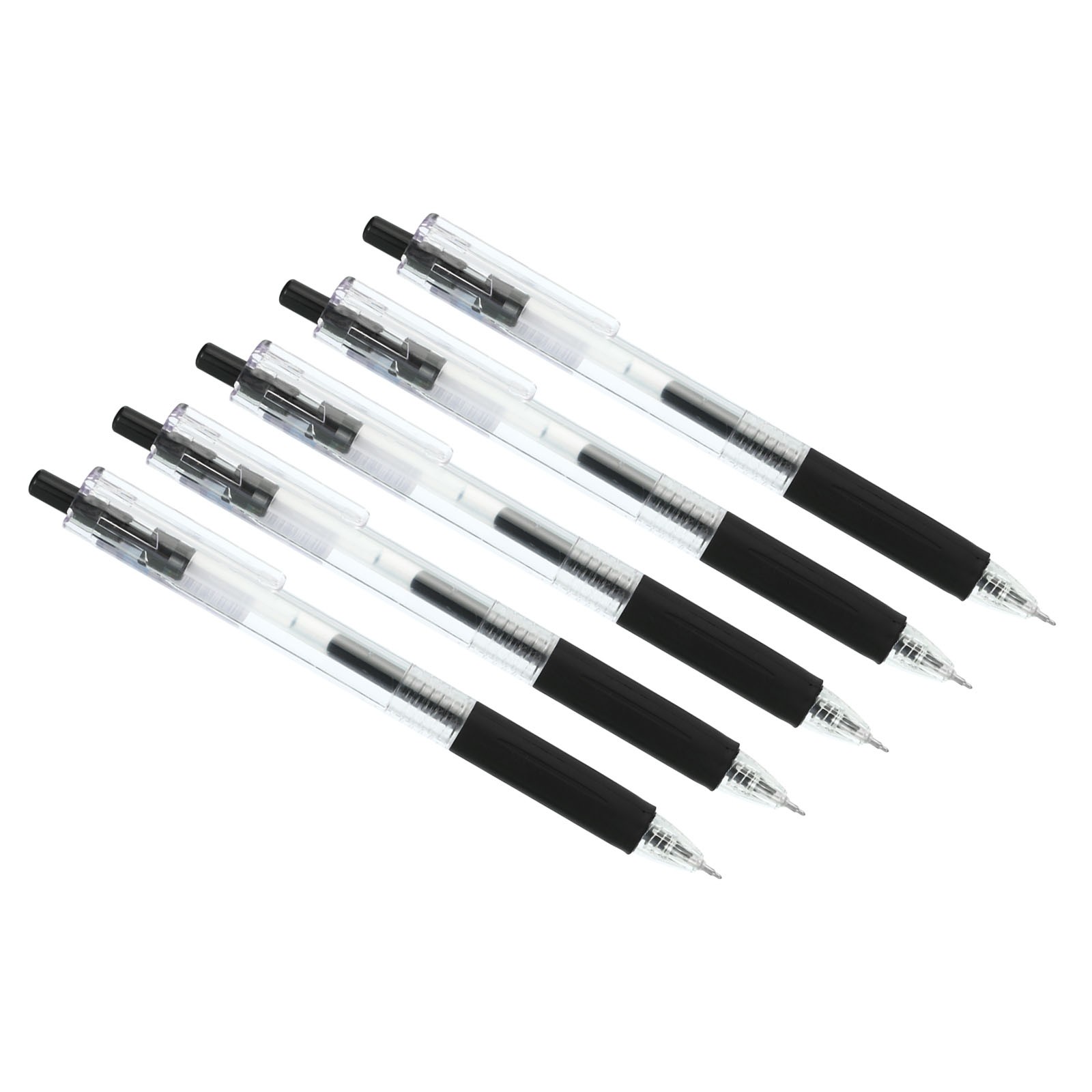 Black Gel Pen,18Pcs Fine Point Clear W Black Soft Grip,0.5mm Roller Ball 140mm