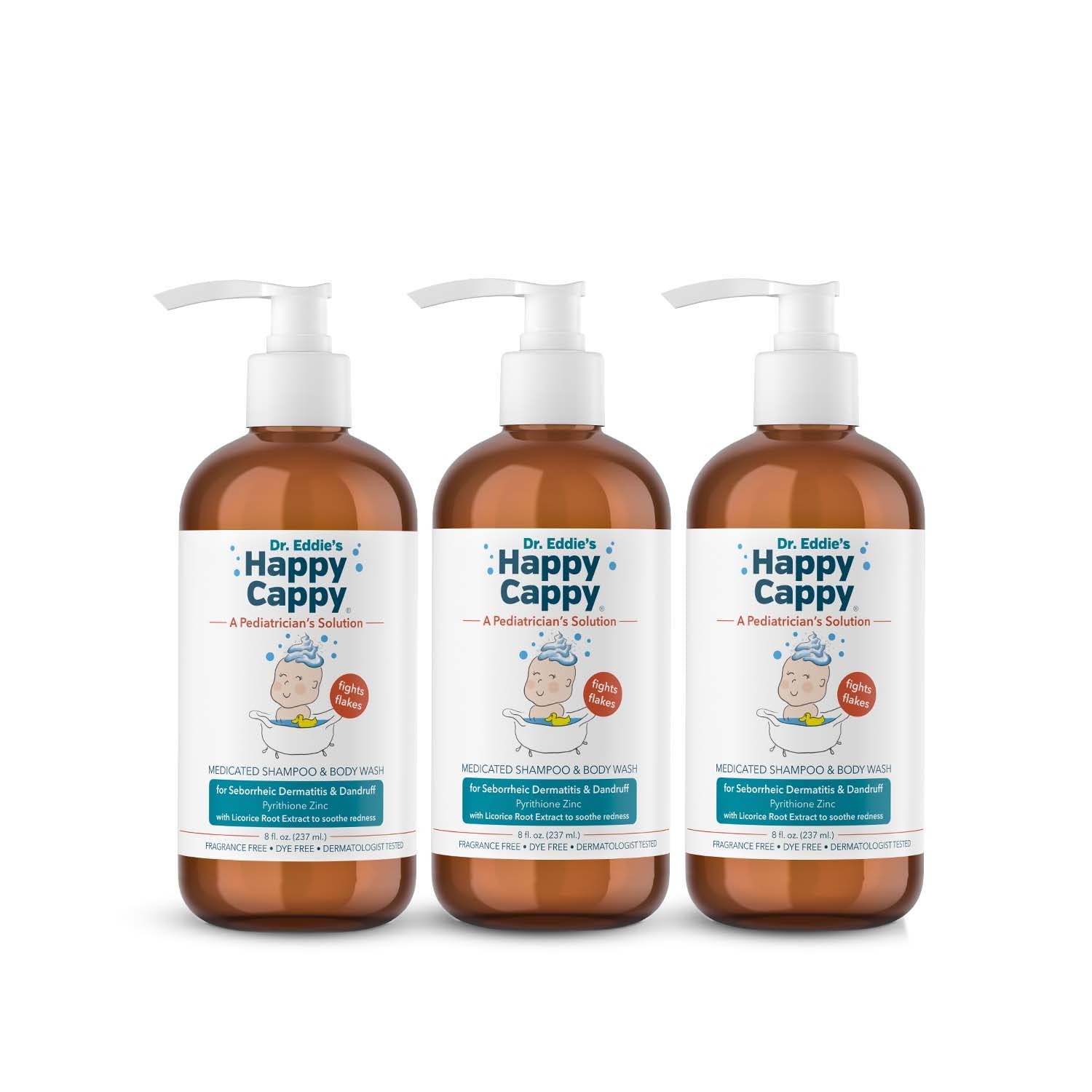 Medicated Baby Shampoo and Body Wash 8 Fl Oz Pack of 3 Happy Cappy Dandruff