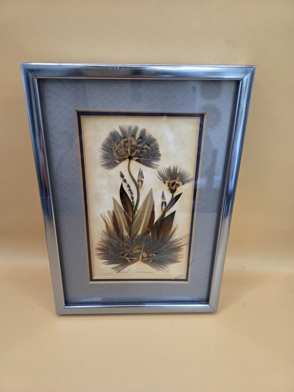 Vintage 1986 Laurel Krause Framed Feather Art