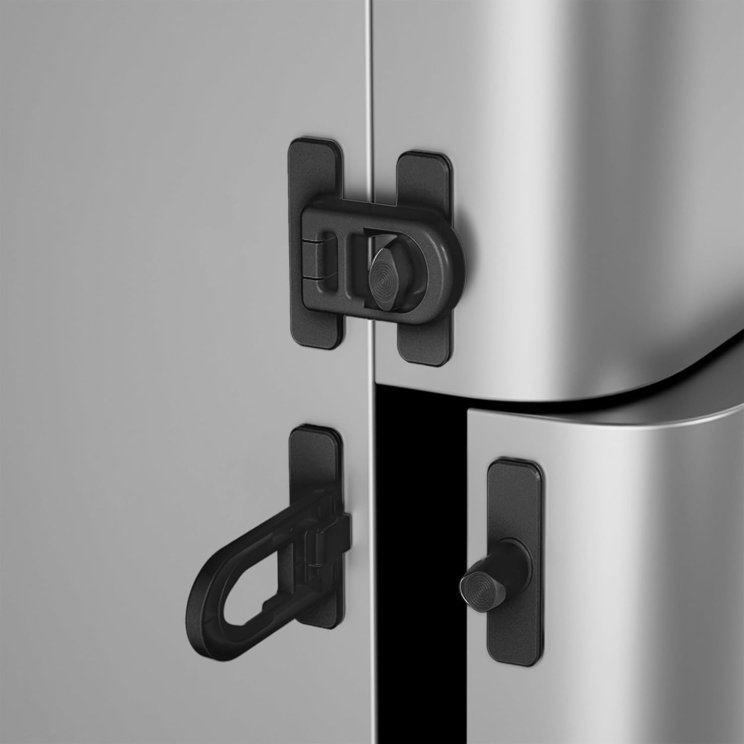 2 Pack Child Proof Refrigerator Lock with Sticky Adhesive Pads, kids Black 