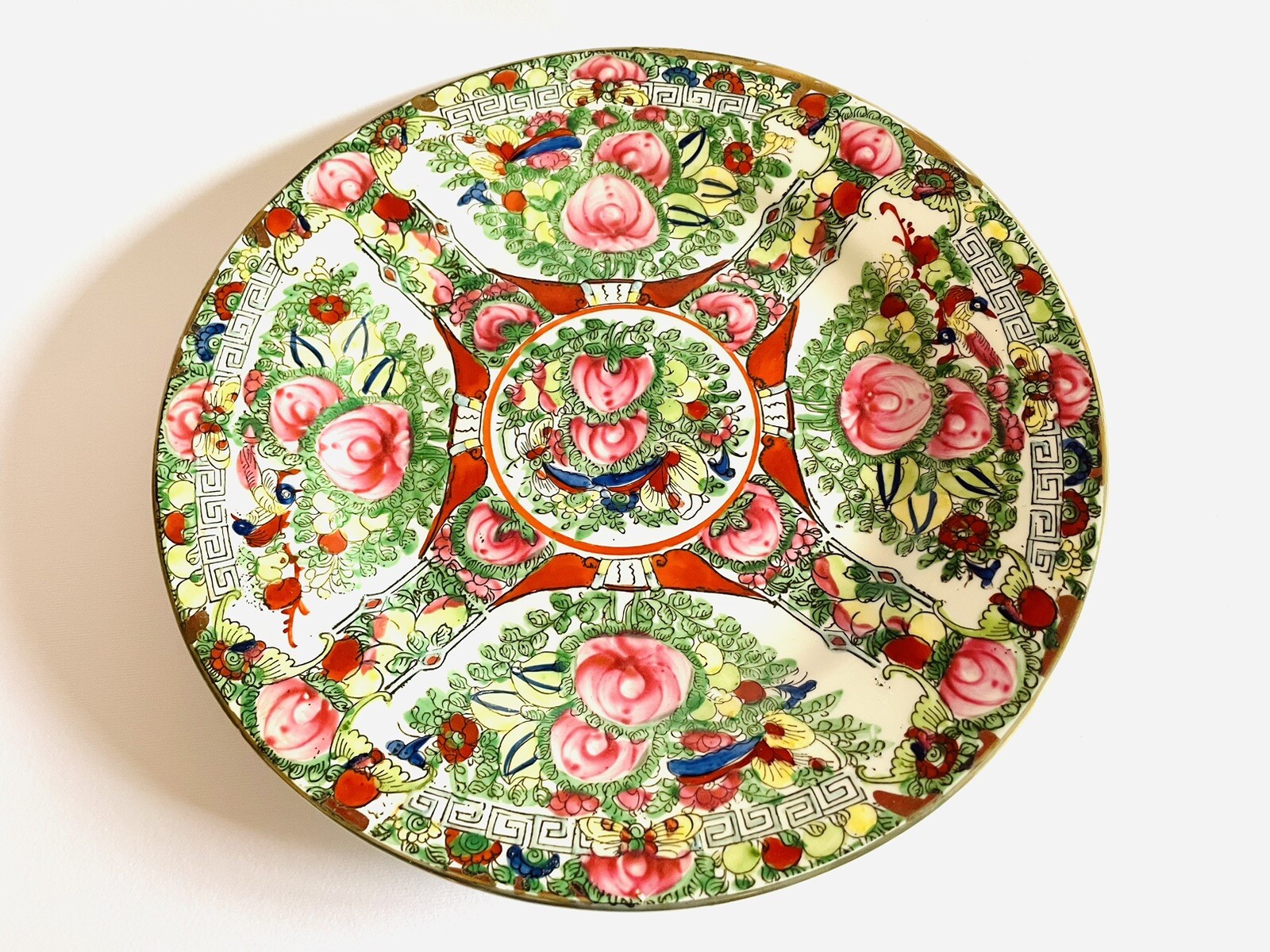 🟢 Oriental Porcelain Hand Painted Chinese Plate China 20th Century Roses