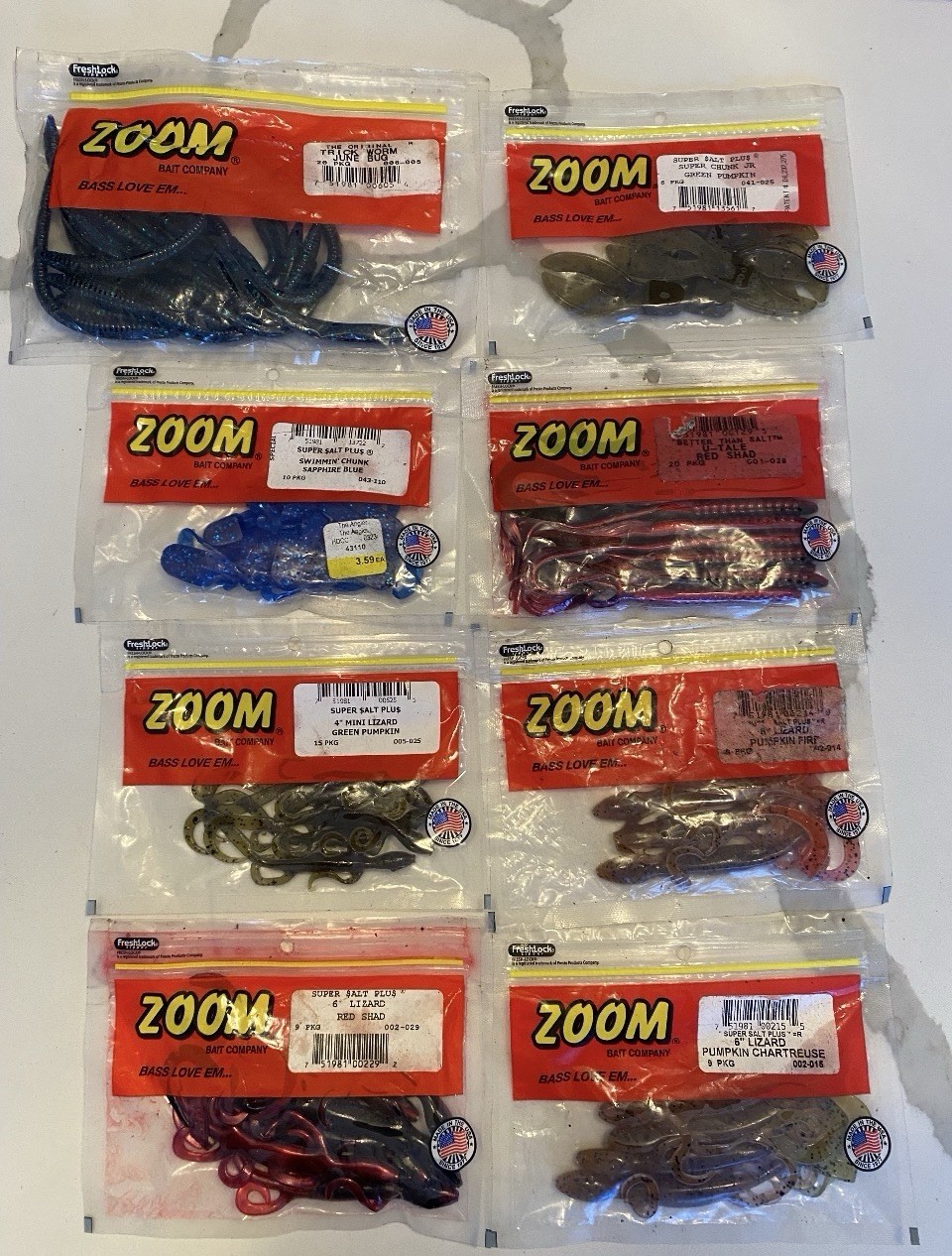 Zoom Baits Assorted Color Lot New Sealed Rubber Worm Bass Swimmer