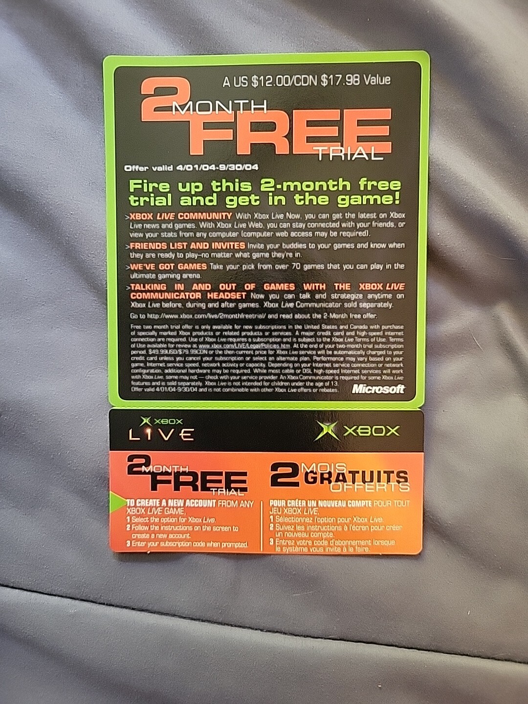 2004 Expired Unused/Unscratched Original Xbox Live 2 Month Free Trial