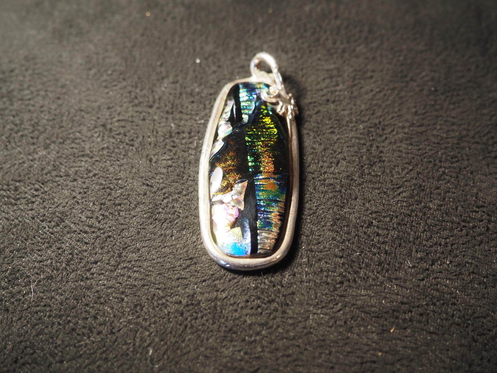Handcrafted Silver Framed Dichroic Glass Pendant