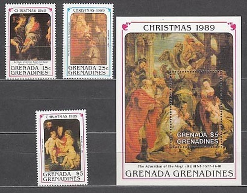 Grenada-Grenadines - Mail Yvert 1076/8+H.184 ** MNH Christmas Paintings