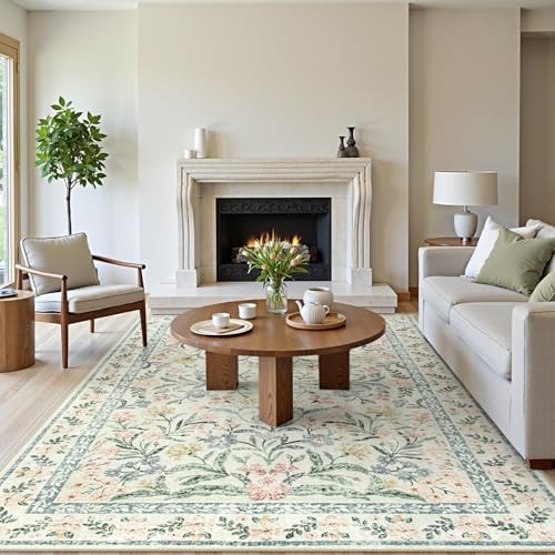  Large Rugs for Living Room, Soft Washable Floral 9x12 Area Rug for Bedroom, 