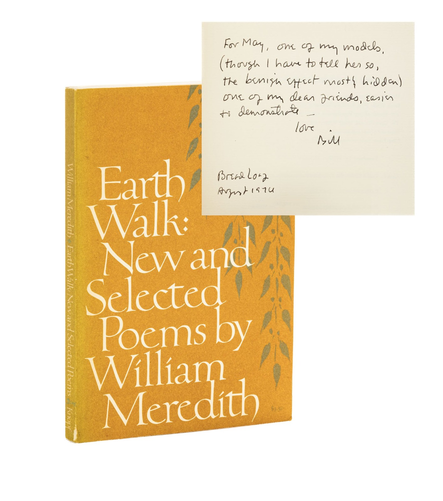 William Meredith – Earth Walk: New and Selected Poems. (Association Copy… – 1976