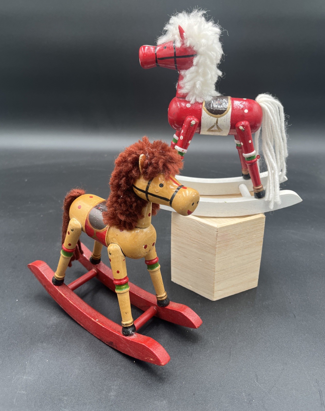 Vintage Wood Christmas Rocking Horse Lot Of 2  Decor 7"