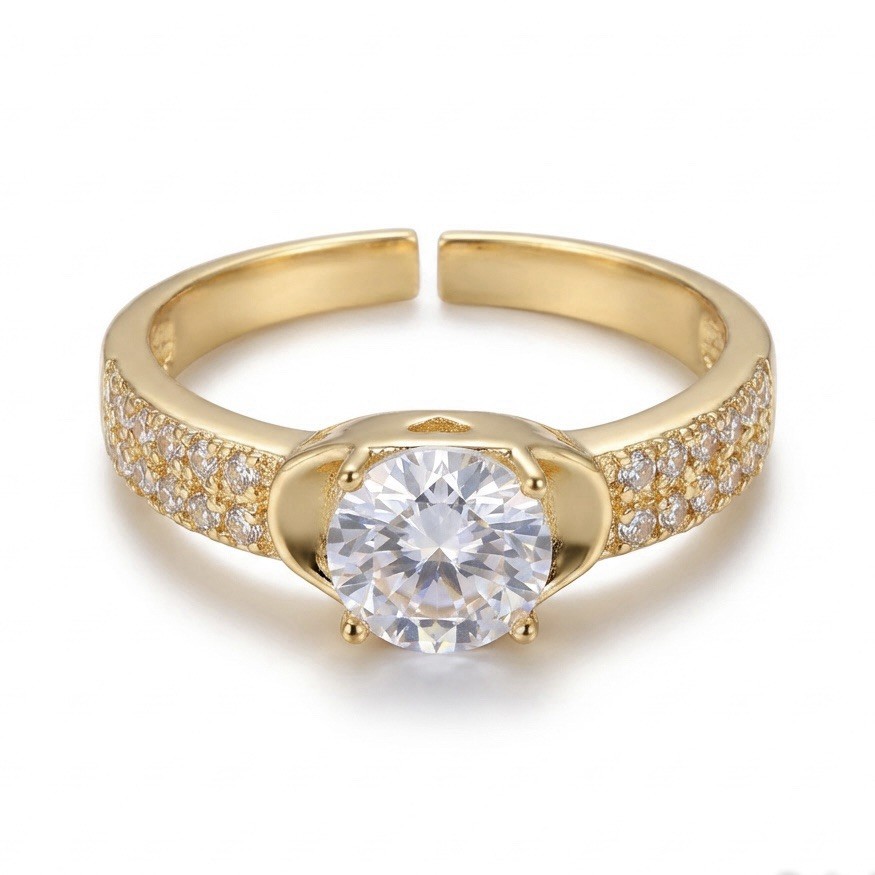 18K Gold Plated Stainless Steel Adjustable Non-Tarnish Women Luxury Ring 37