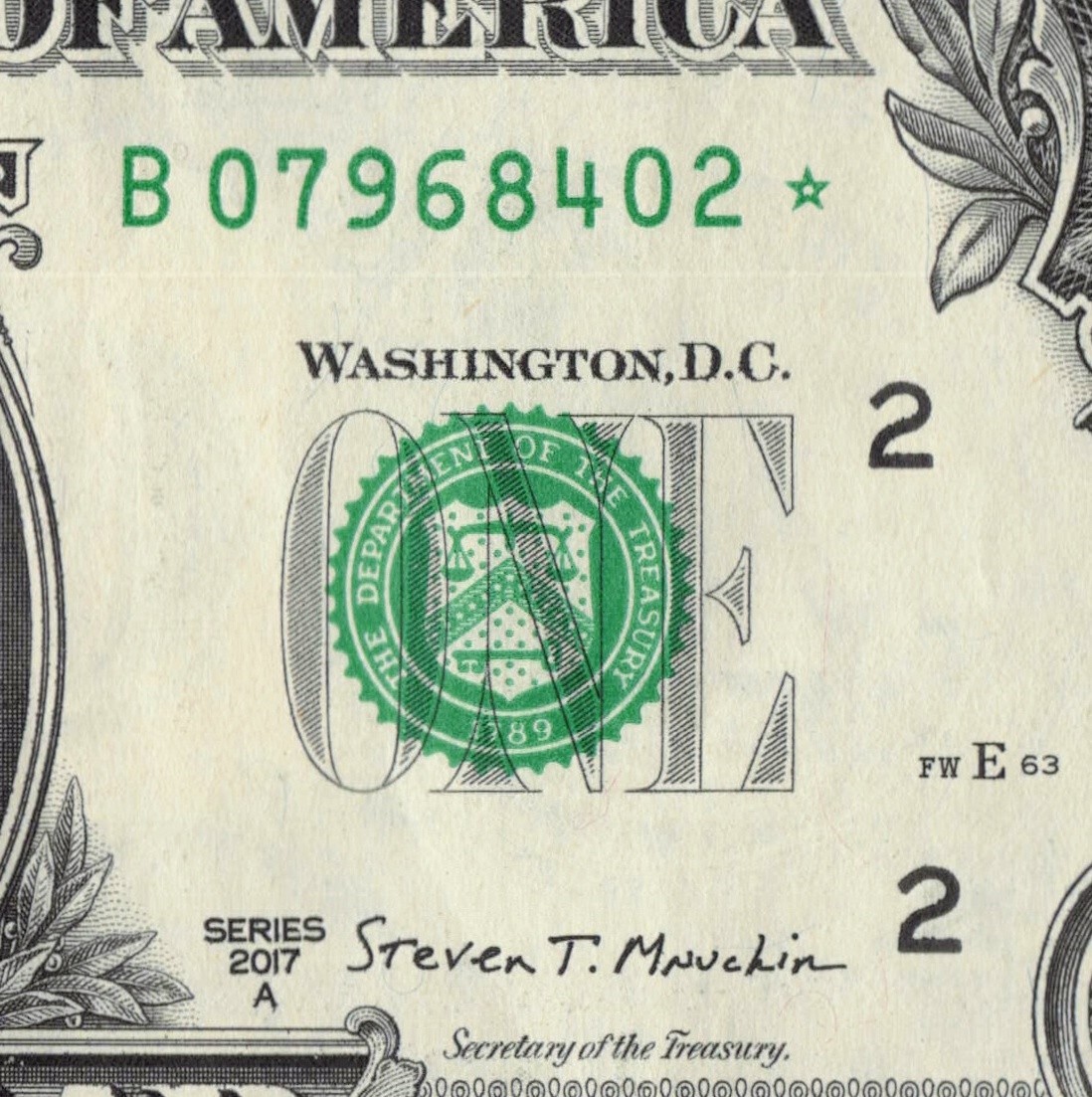 Series 2017A Star Note B New York 3.2M Pack Run FW $1 Dollar Bill B07968402*