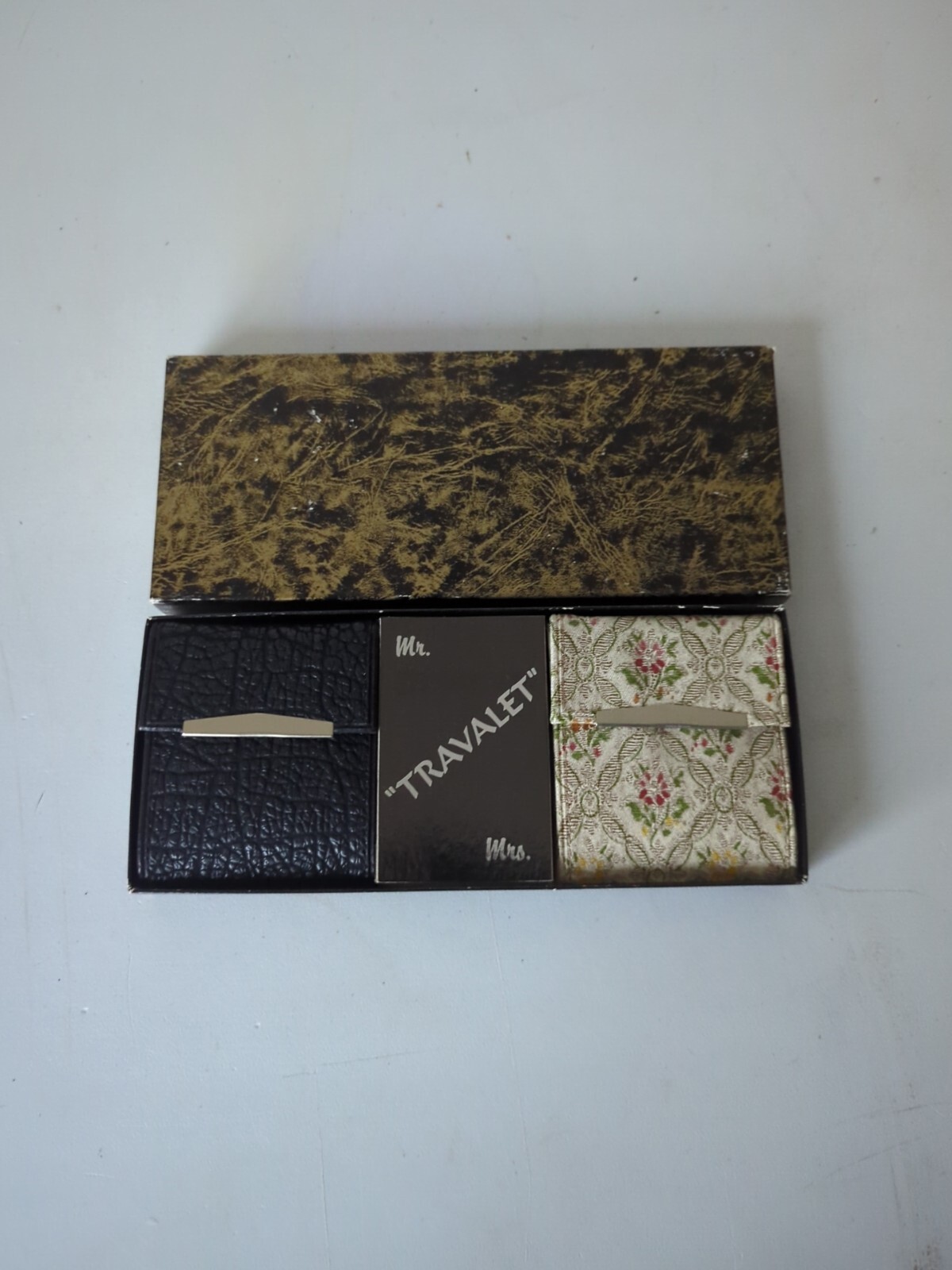 Vintage Mr & Mrs Travalet Travel Cosmetic Vanity Cases Clippers Tweezers