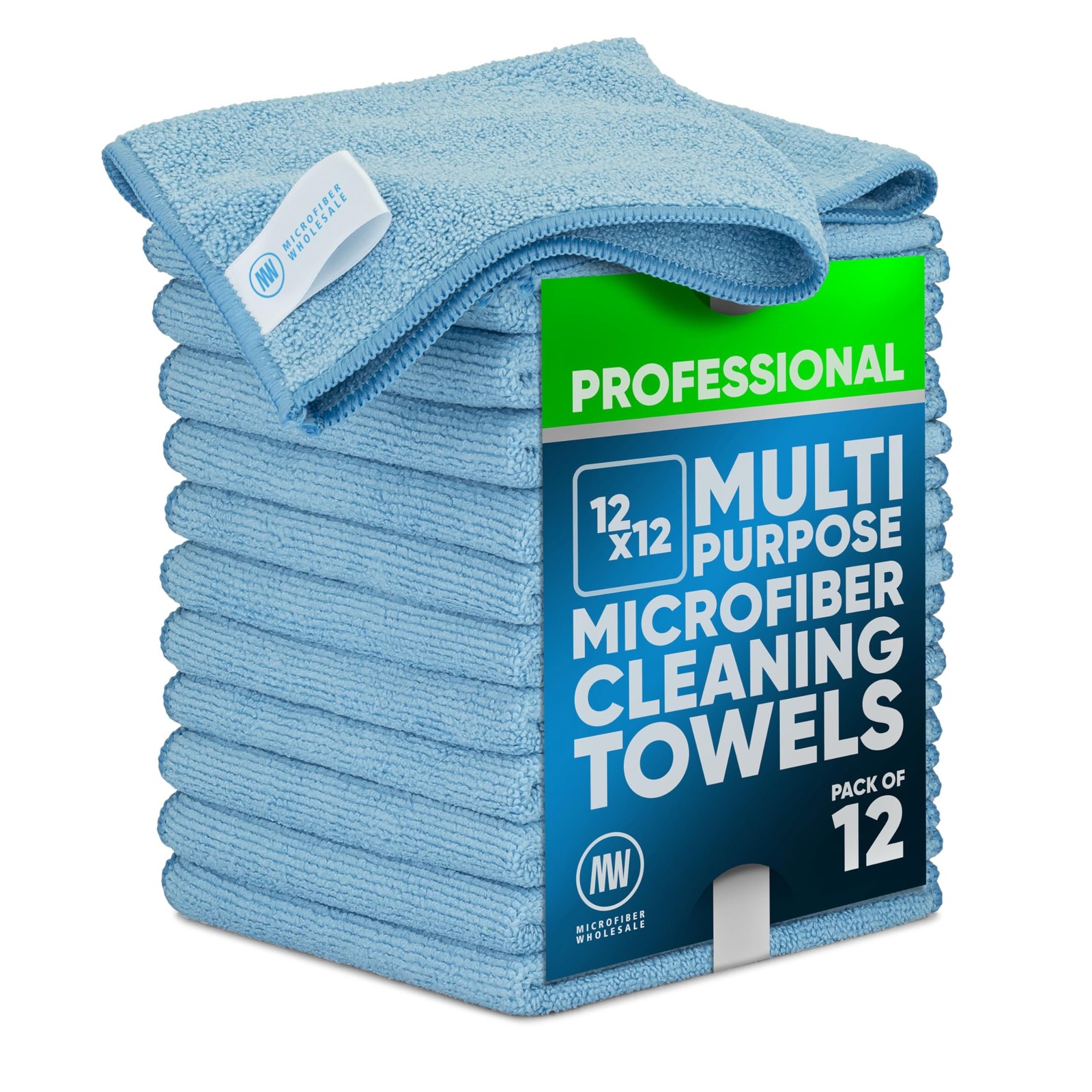 MW PRO Microfiber Cleaning Cloths Blue (12 Pack, 12x12) - Commercial Janitori...