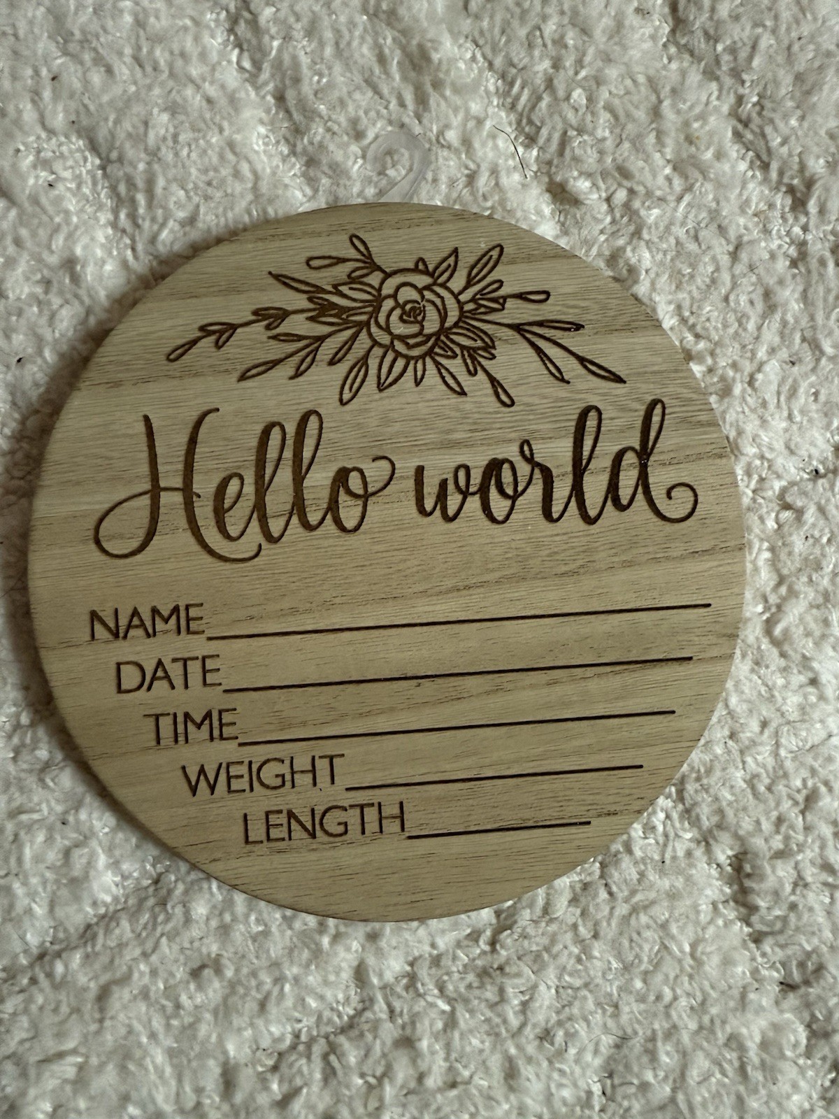 Wooden Hello World Birth Announcement Plaque with Name, Date, Time, Weight