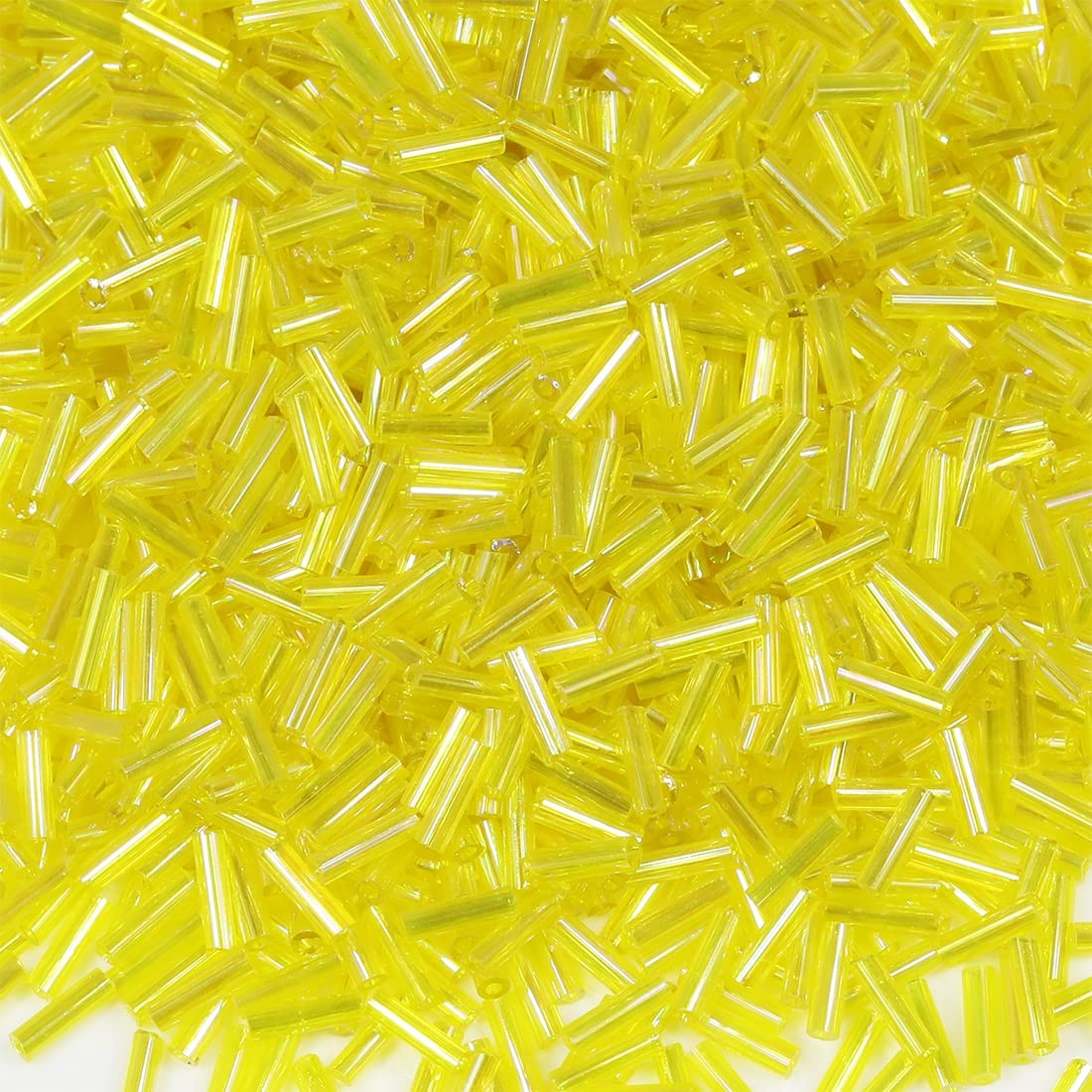 Bala&fillic Glass Bugle Seed Beads About 3300pcs/100g In Box Size 6x2mm Clear Ye