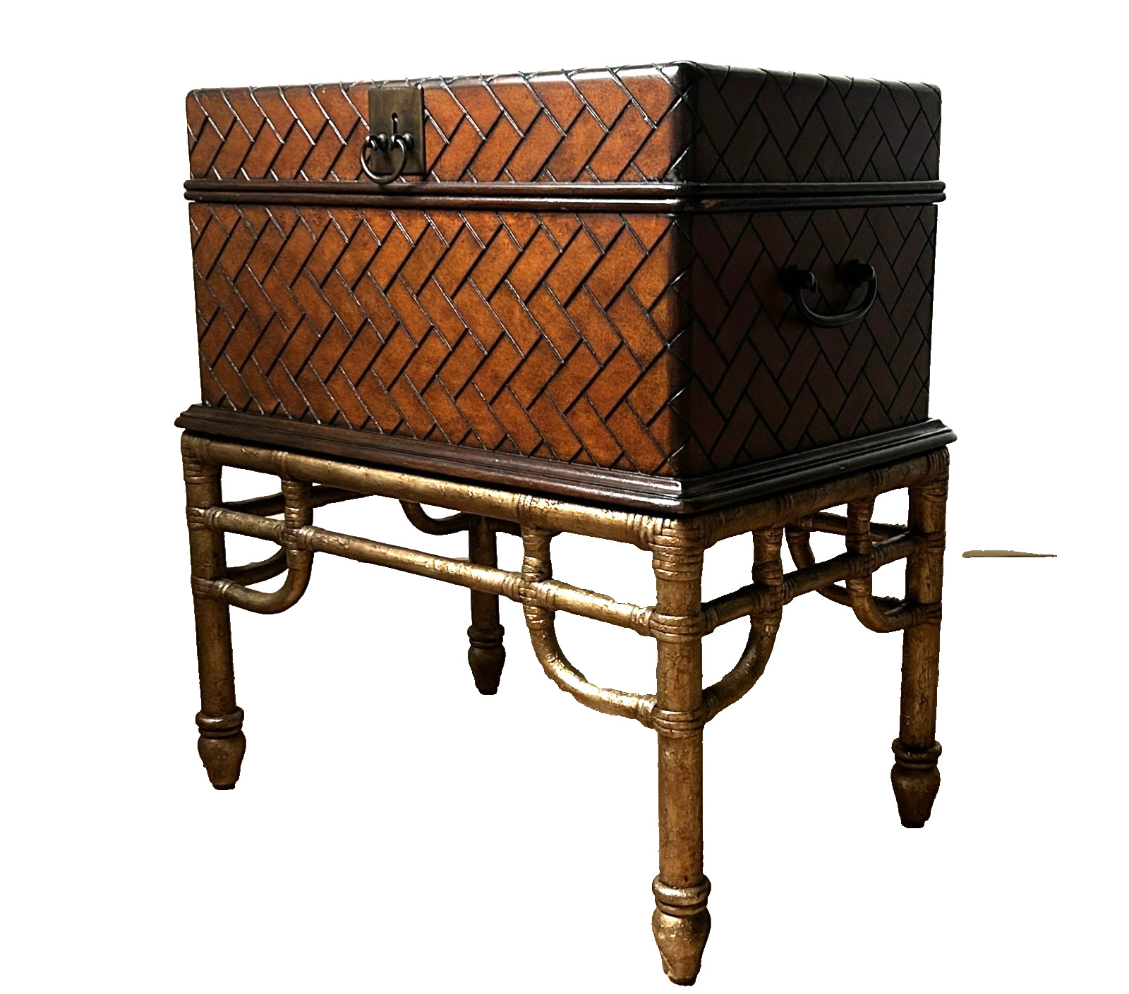 Vtg Wooden Chest Box Faux Bamboo/Mahogany Storage End Table on Stand