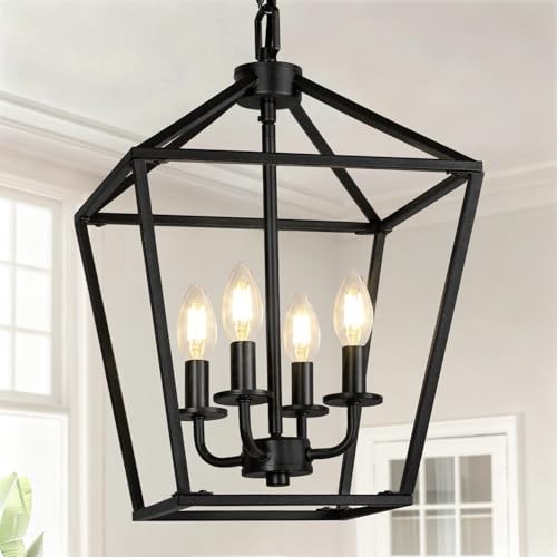 4 Light Chandelier, Industrial Ceiling Light Lantern Light Fixtures with Black