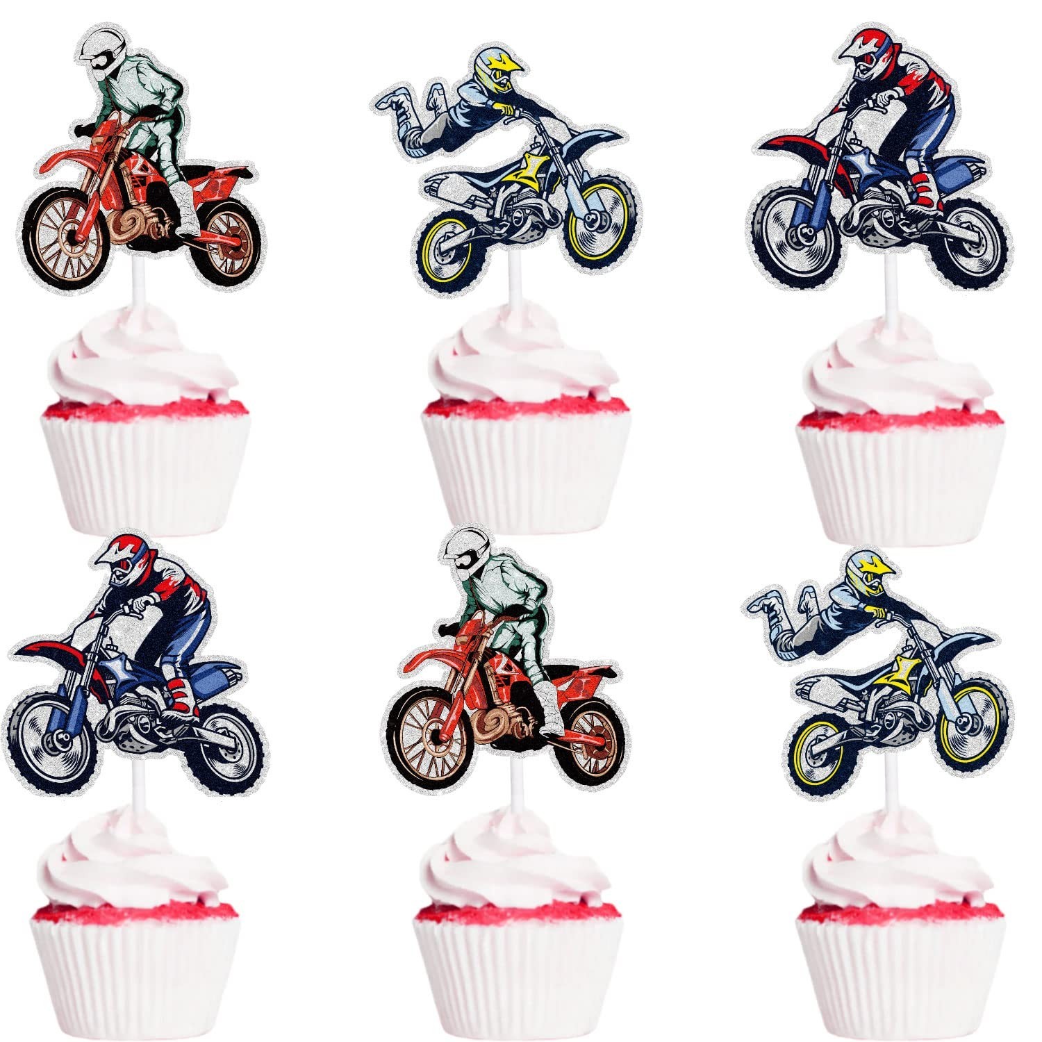 18 PCS Motocross Race Cupcake Toppers - Dirt Bike Theme Party for Kids, Motor...