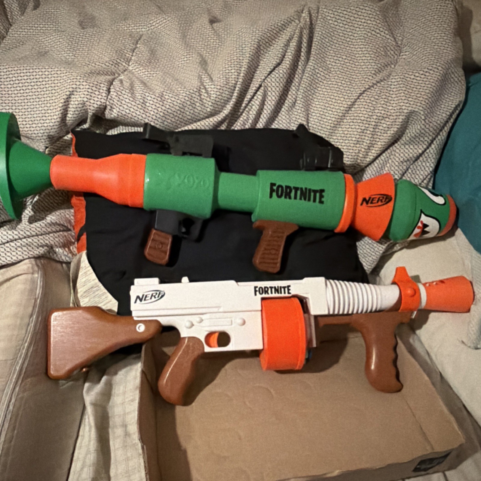 NERF Fortnite Dart Guns Lot Green Rocket Launcher & White Drum Blaster