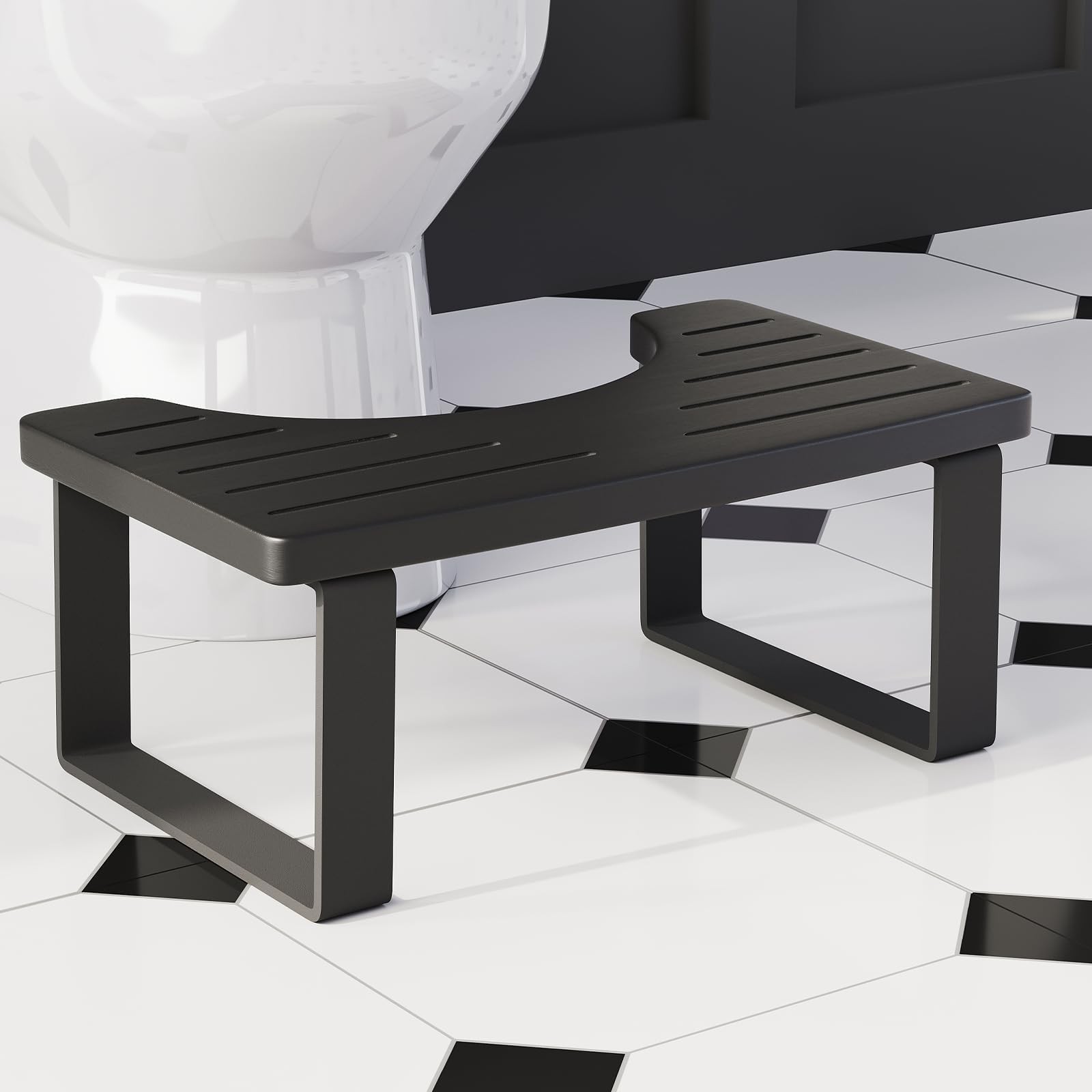 Squatting Potty for Adults, 7in Wooden Poop Stool Adult, Matte Black Bamboo T...