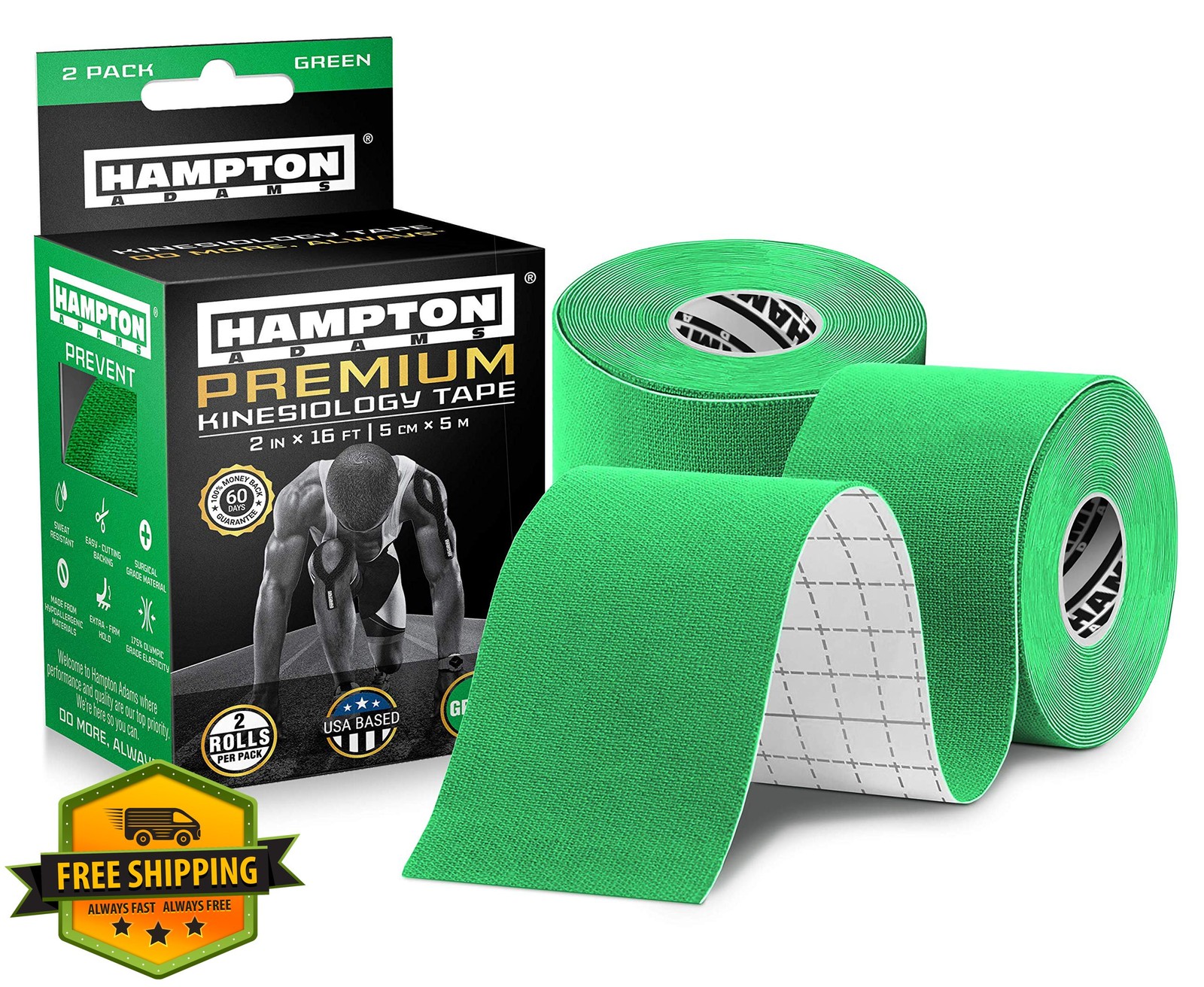 Hampton Adams Kinesiology Tape 2pk Green Athletic Muscle Support