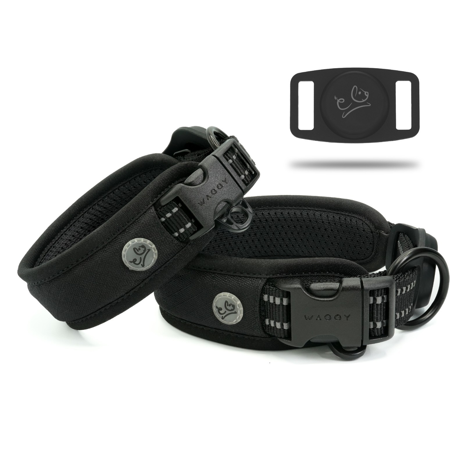 Airtag Dog Collar, Air Mesh Ultra Soft Padding - 3M Reflective Stitching - BLACK