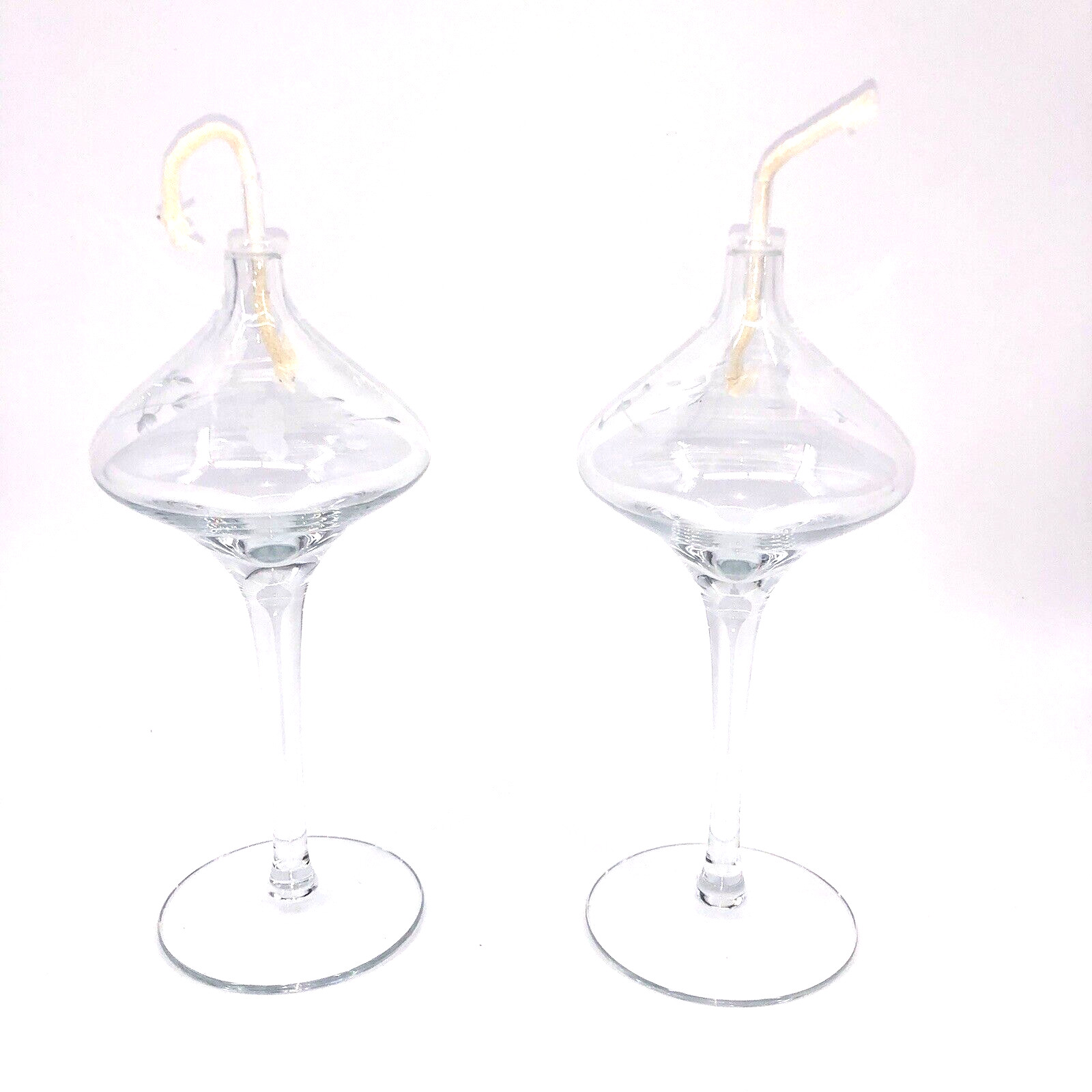 Princess House Vintage Heritage Handblown Collectible Crystal Oil Lamps Set of 2