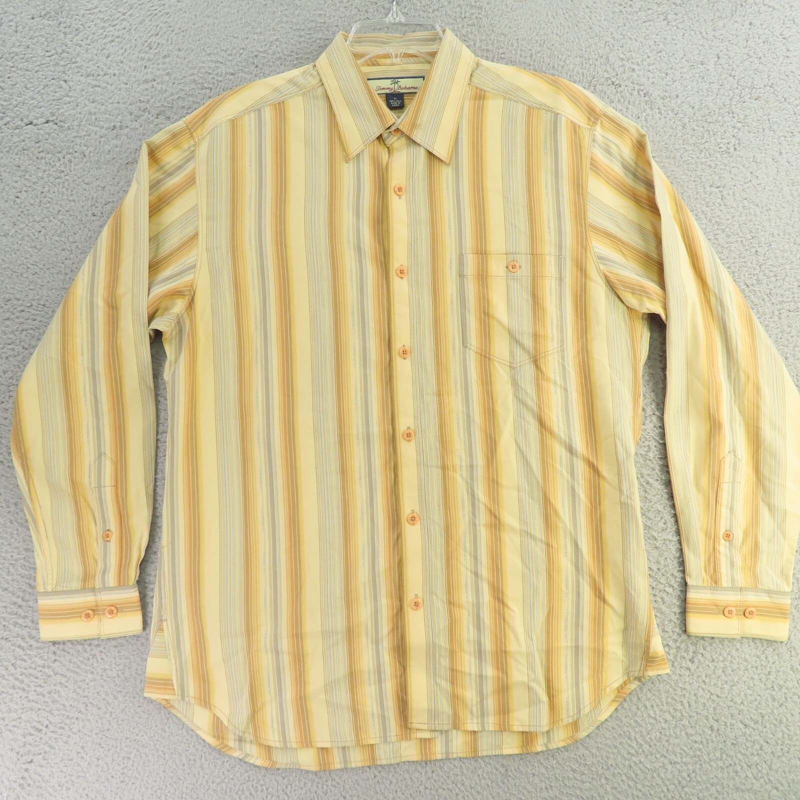Tommy Bahama Shirt Mens Medium Yellow Brown Silk Button Up Long Sleeve
