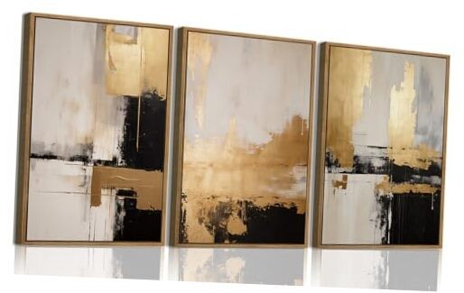  3 Piece Wall Art Abstract Wall Decor Pictures 12x16 In Black Gold Framed