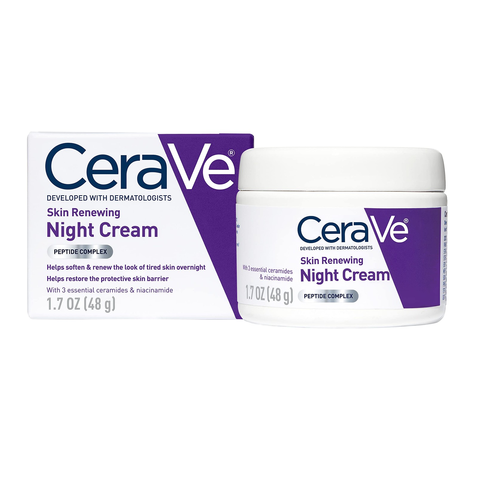 CeraVe Skin Renewing Night Cream, Niacinamide, 1.7 Ounce (Pack of 1), White 