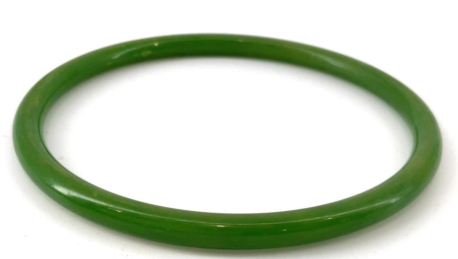 Vintage Green Bakelite Art Deco Bangle Bracelet Spinach Spacer Slim Stackable