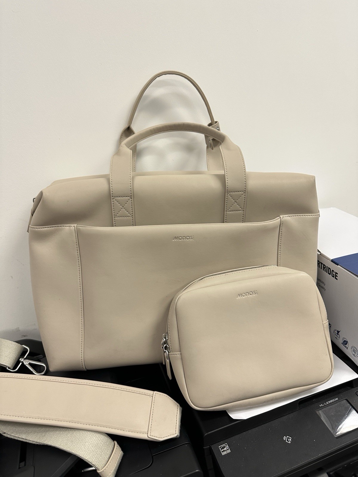 Monos Metro Duffel Metro Classic Kit ivory vegan leather Carryon Bag