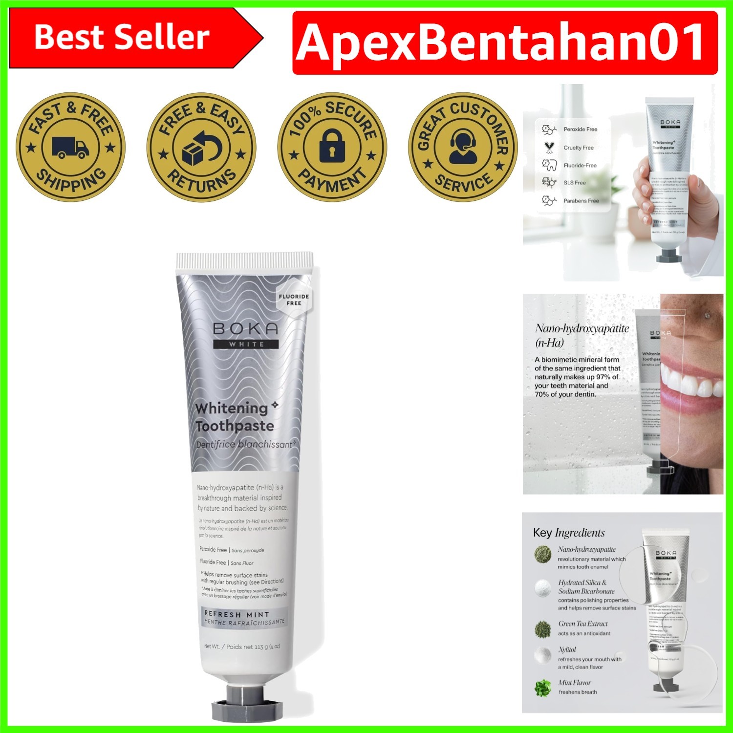 Fluoride-Free Whitening Toothpaste with Nano Hydroxyapatite - Gentle Fresh Mi...