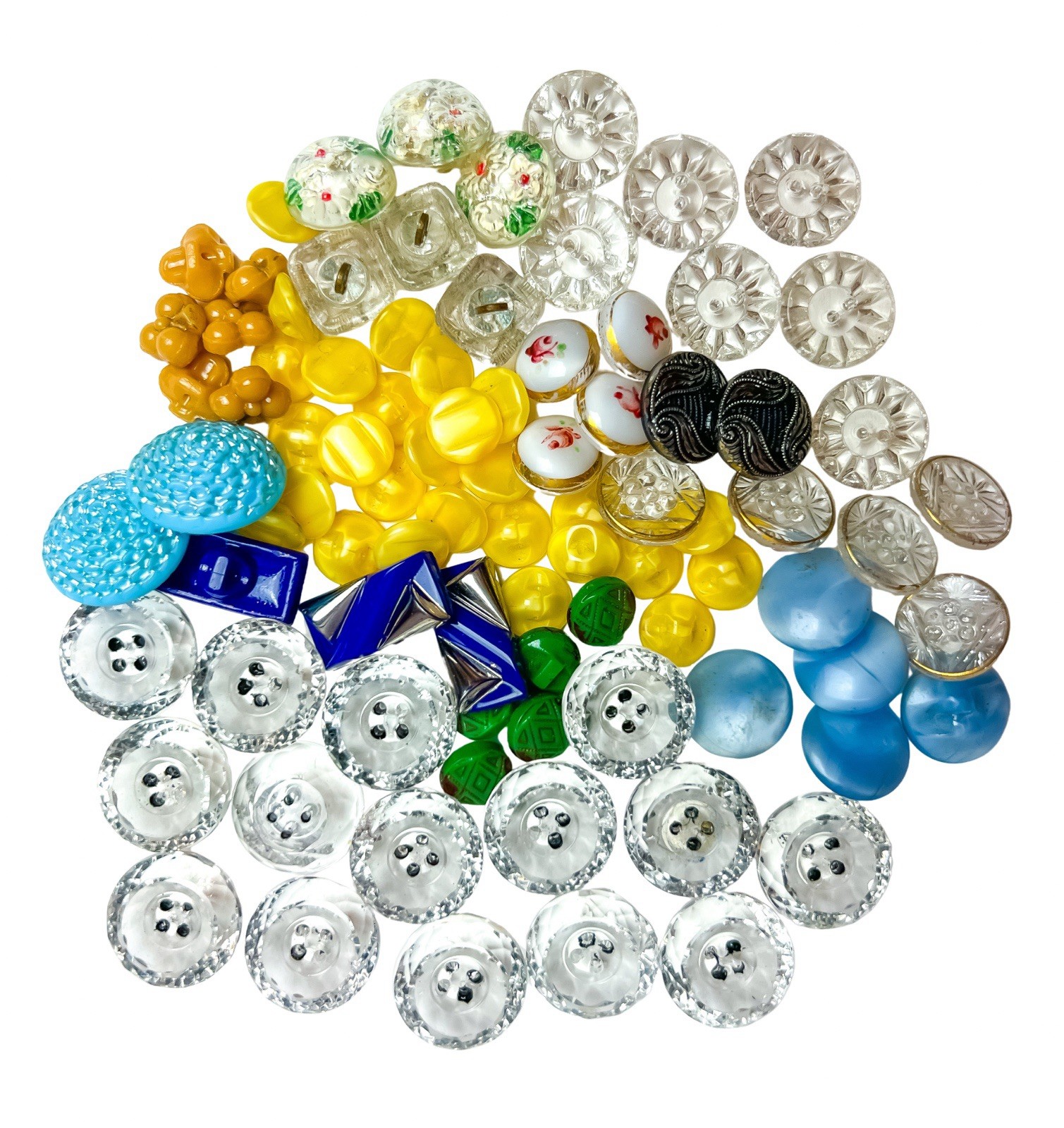 Antique Vintage Button Lot Mixed Sets Glass Blue Reverse Painted Czech Lacy
