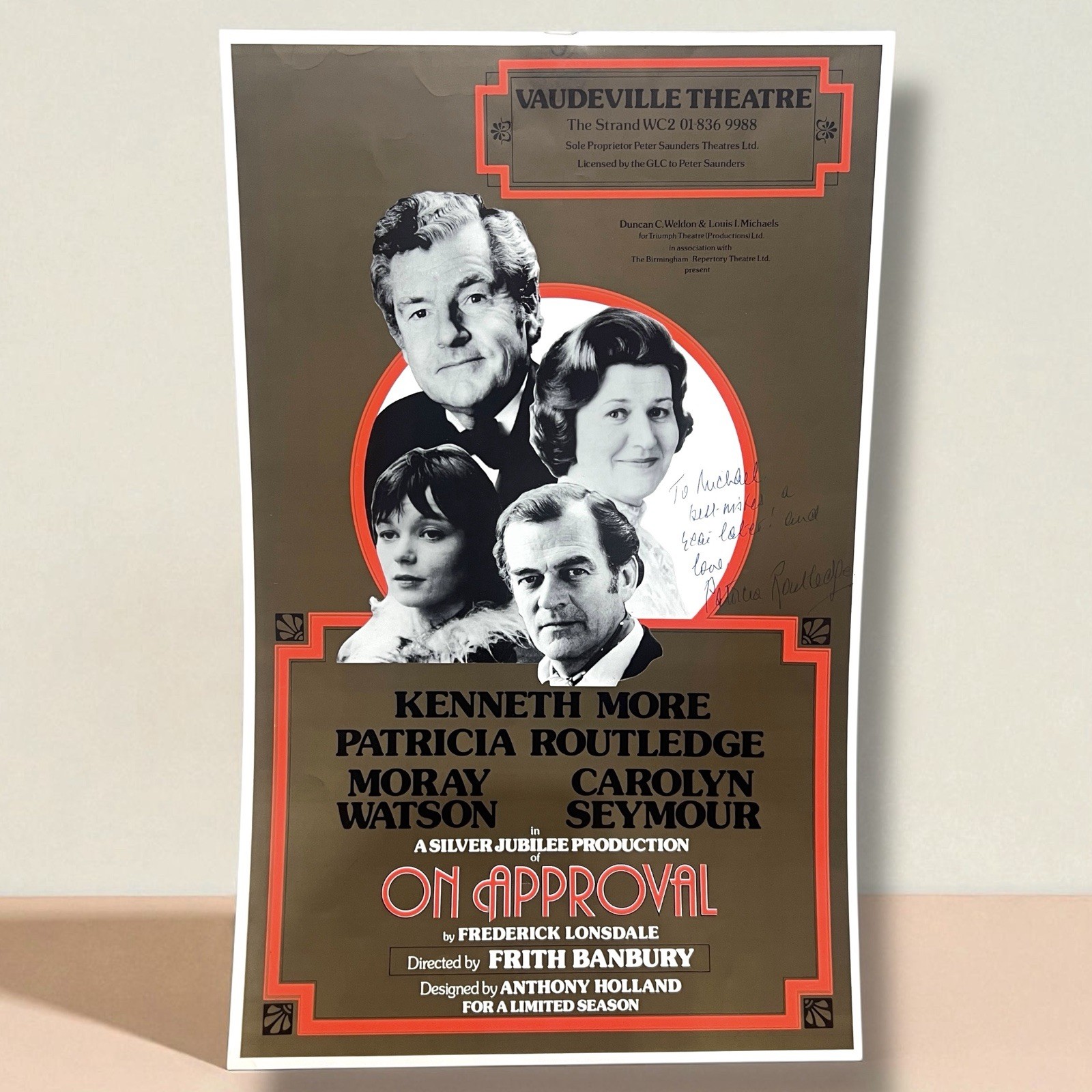 Patricia Routledge Signed On Approval Theatre Poster Vaudeville London 1970s