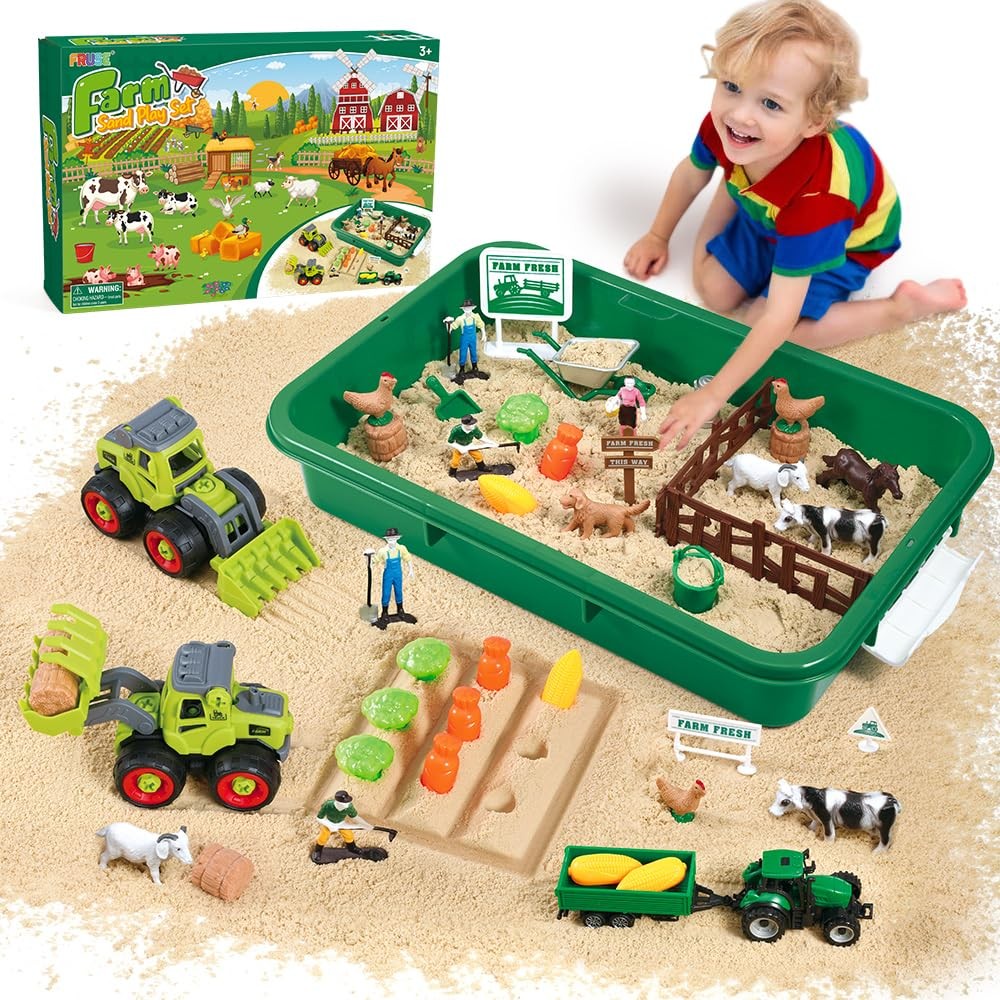 Play Sand Farm Toys,Sensory Bins for Toddlers with 2.2lbs Sensory Play Sand,F...