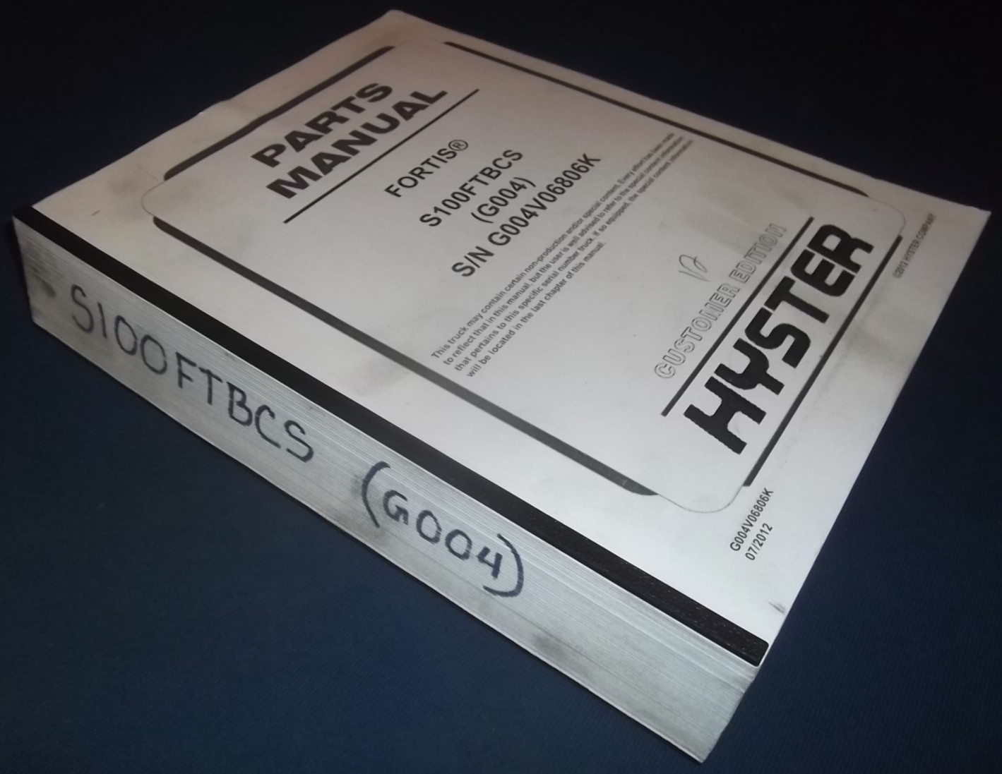 HYSTER S100FTBCS FORKLIFT PARTS MANUAL BOOK CATALOG S/N G004