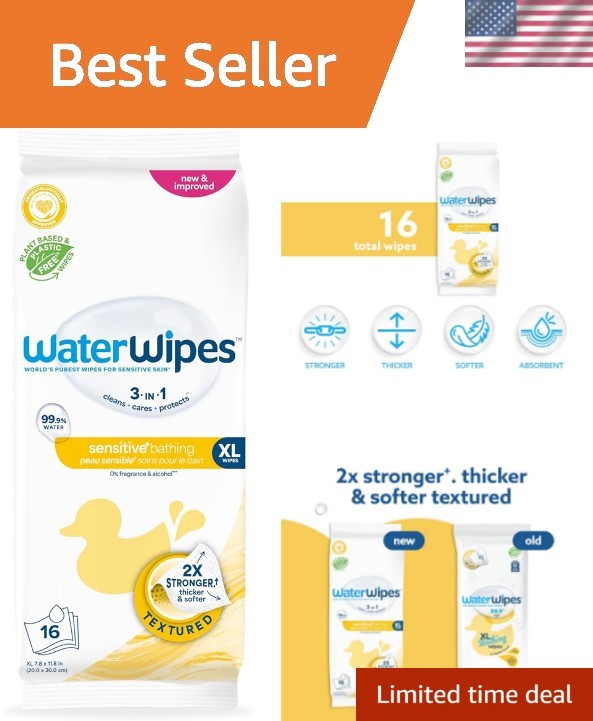 Sensitive+ Bathing Wipes, 3-In-1 Cleans, Cares, Protects, 99.9% Water, Unscen...