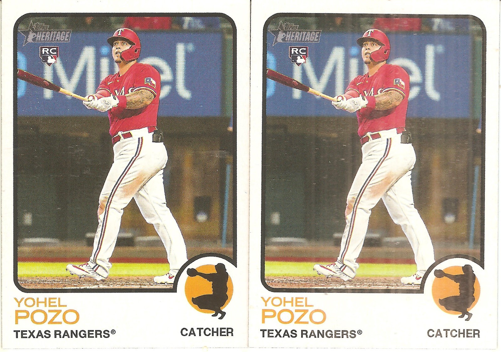 2 CARD 2022 TOPPS HERITAGE YOHEL POZO ROOKIE BASEBALL CARD LOT