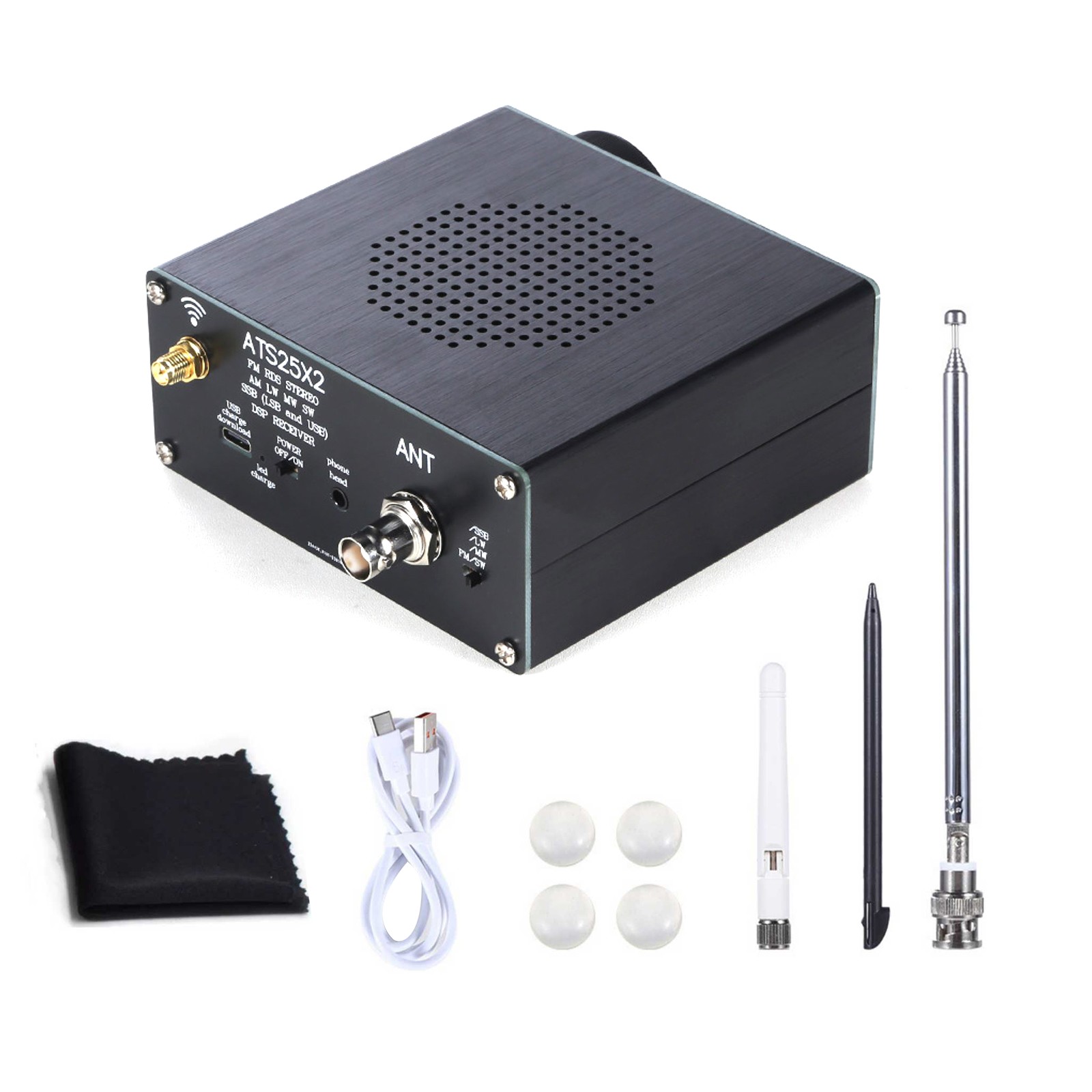 Black ATS25X2 Radio Receiver FM RDS AM LW MW SW SSB DSP Receiver w/ WIFI Antenna
