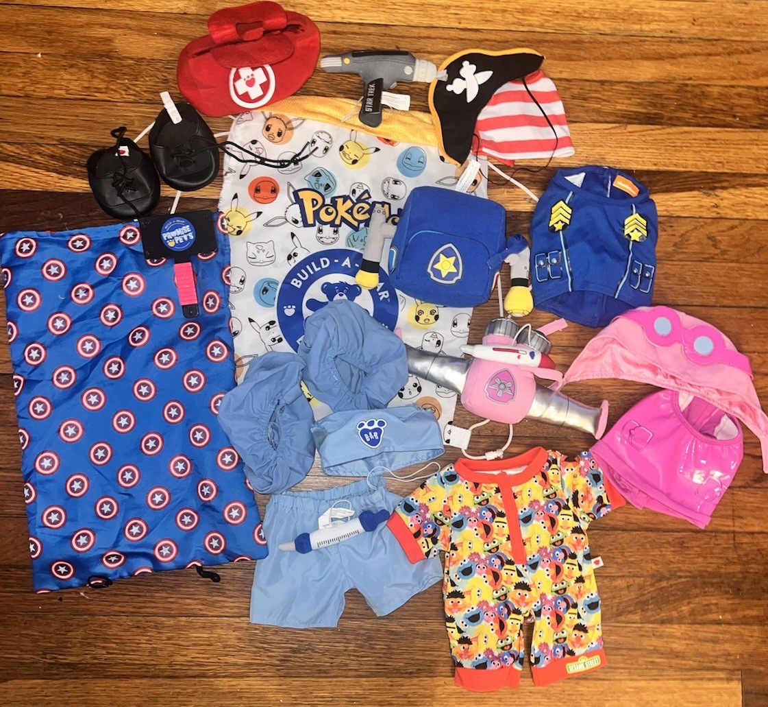 Lot Of Build A Bear Clothing And Accessories -Paw Patrol, Sesame Street Etc